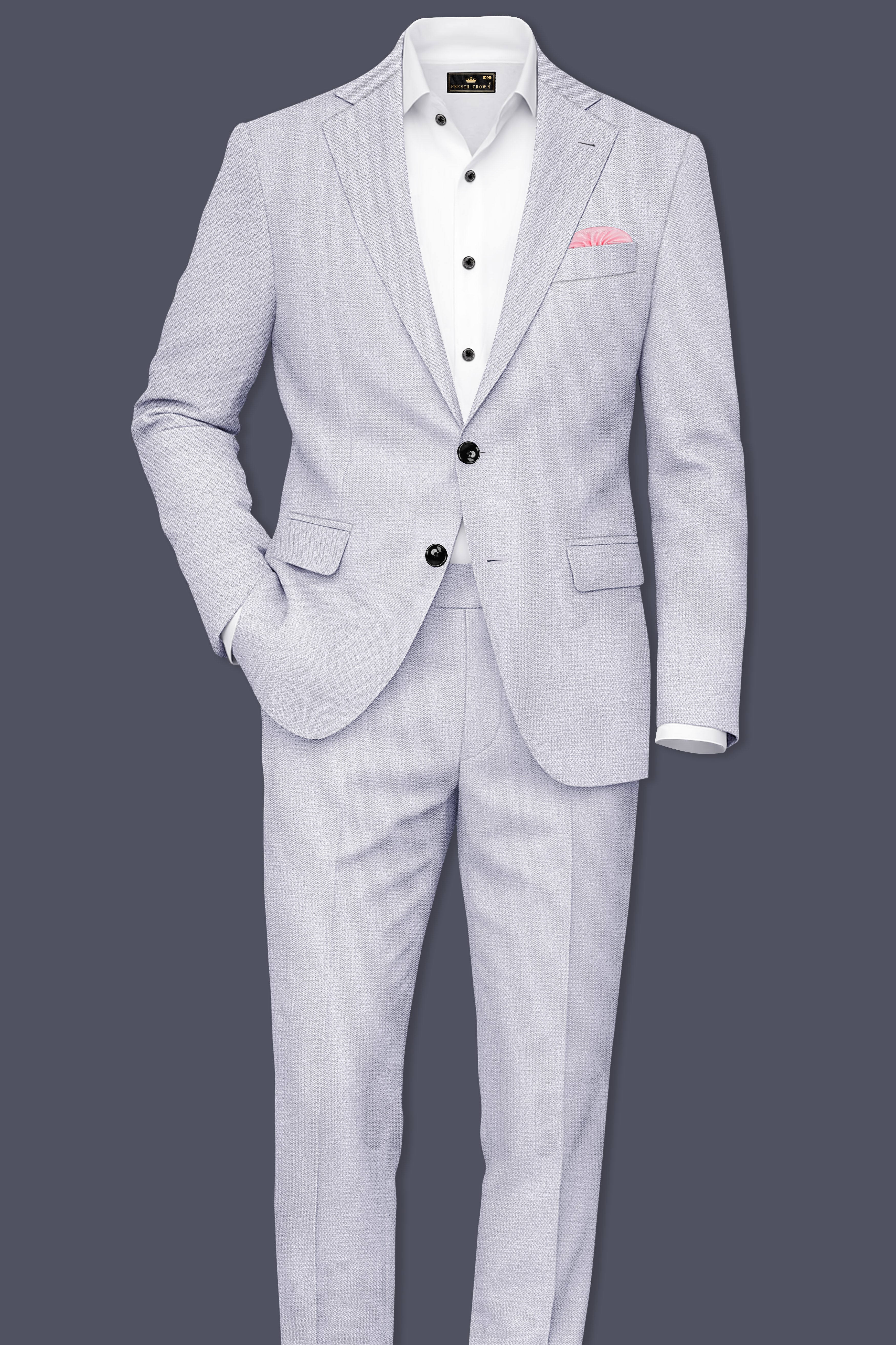 Prism-Chalice Gray Diamond Textured Wool Rich Slight Stretch Single Breasted Blazer