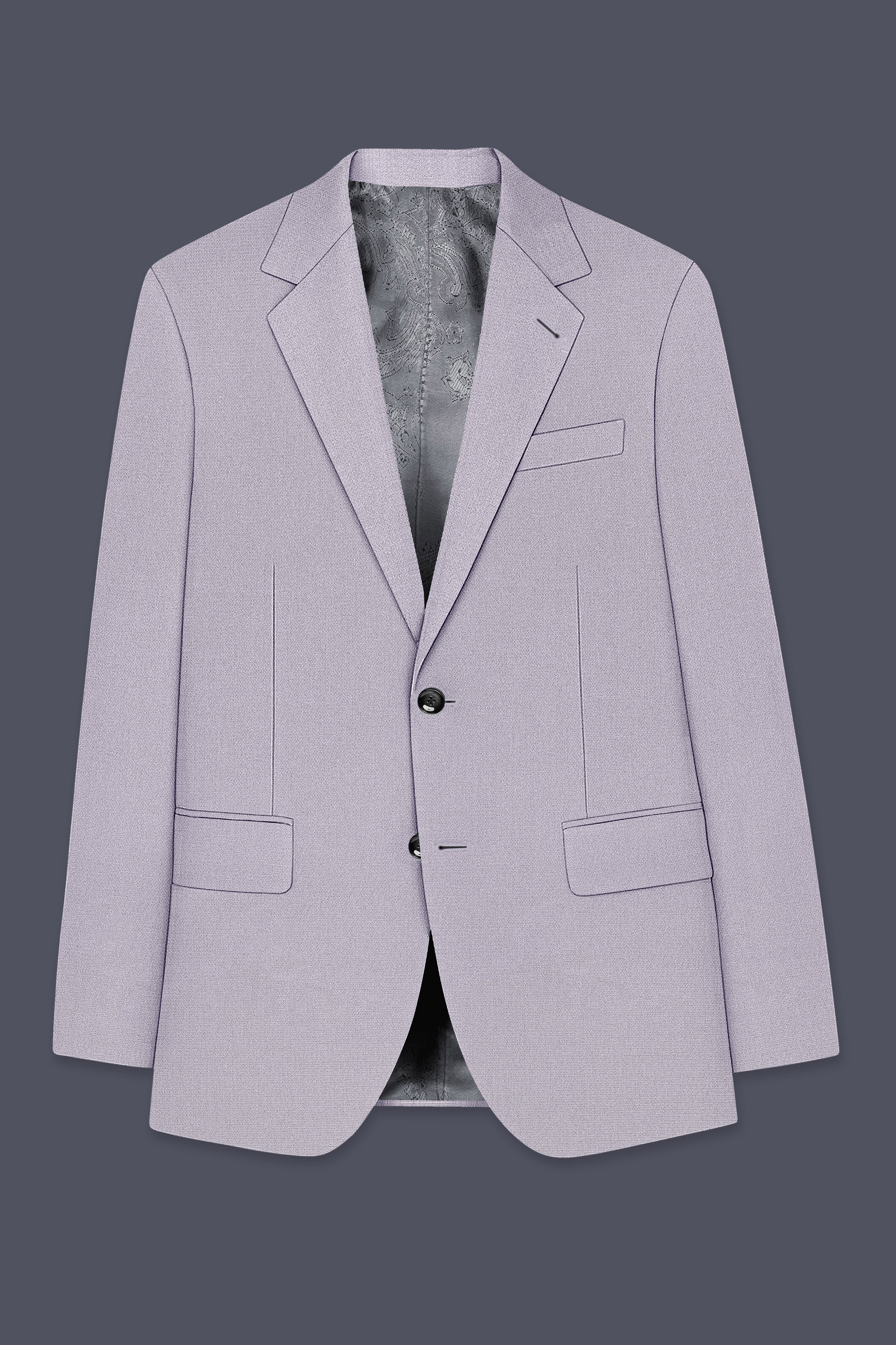 Mist-Spun Pearl Gray Diamond Textured Wool Rich Slight Stretch Single Breasted Blazer