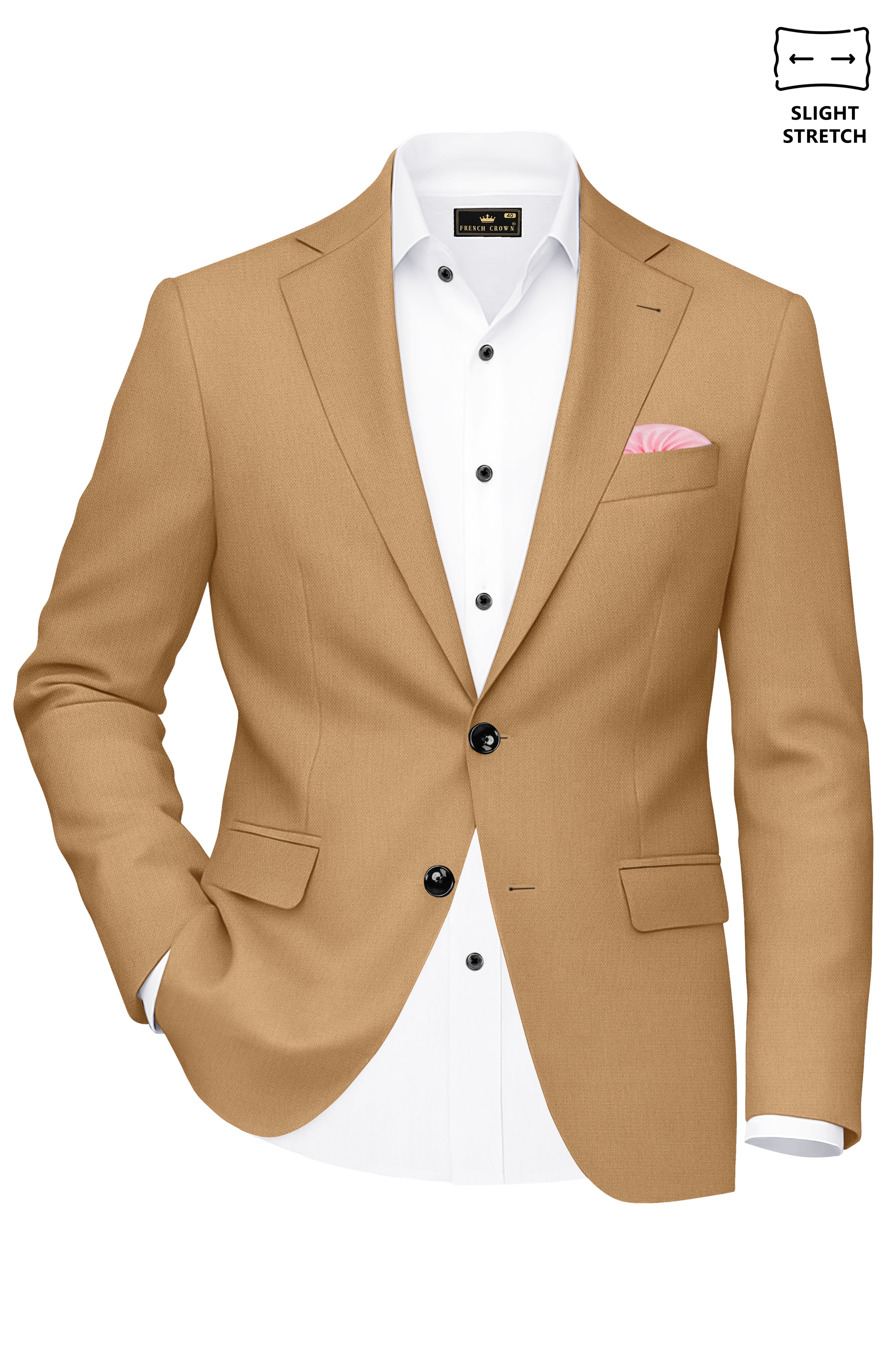 Sienna-Teak Brown Diamond Textured Wool Rich Slight Stretch Single Breasted Blazer
