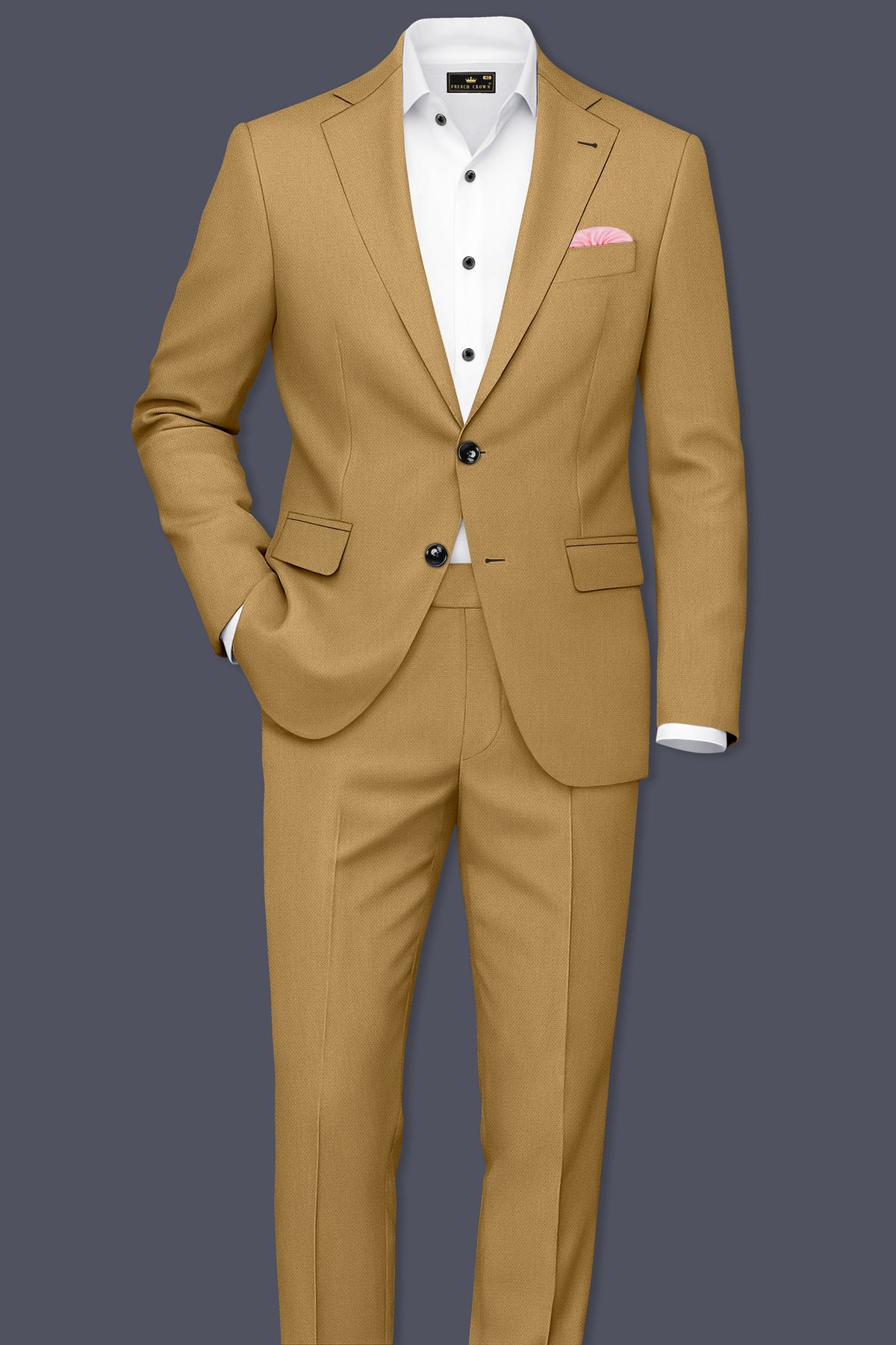 Sienna-Teak Brown Diamond Textured Wool Rich Slight Stretch Single Breasted Blazer