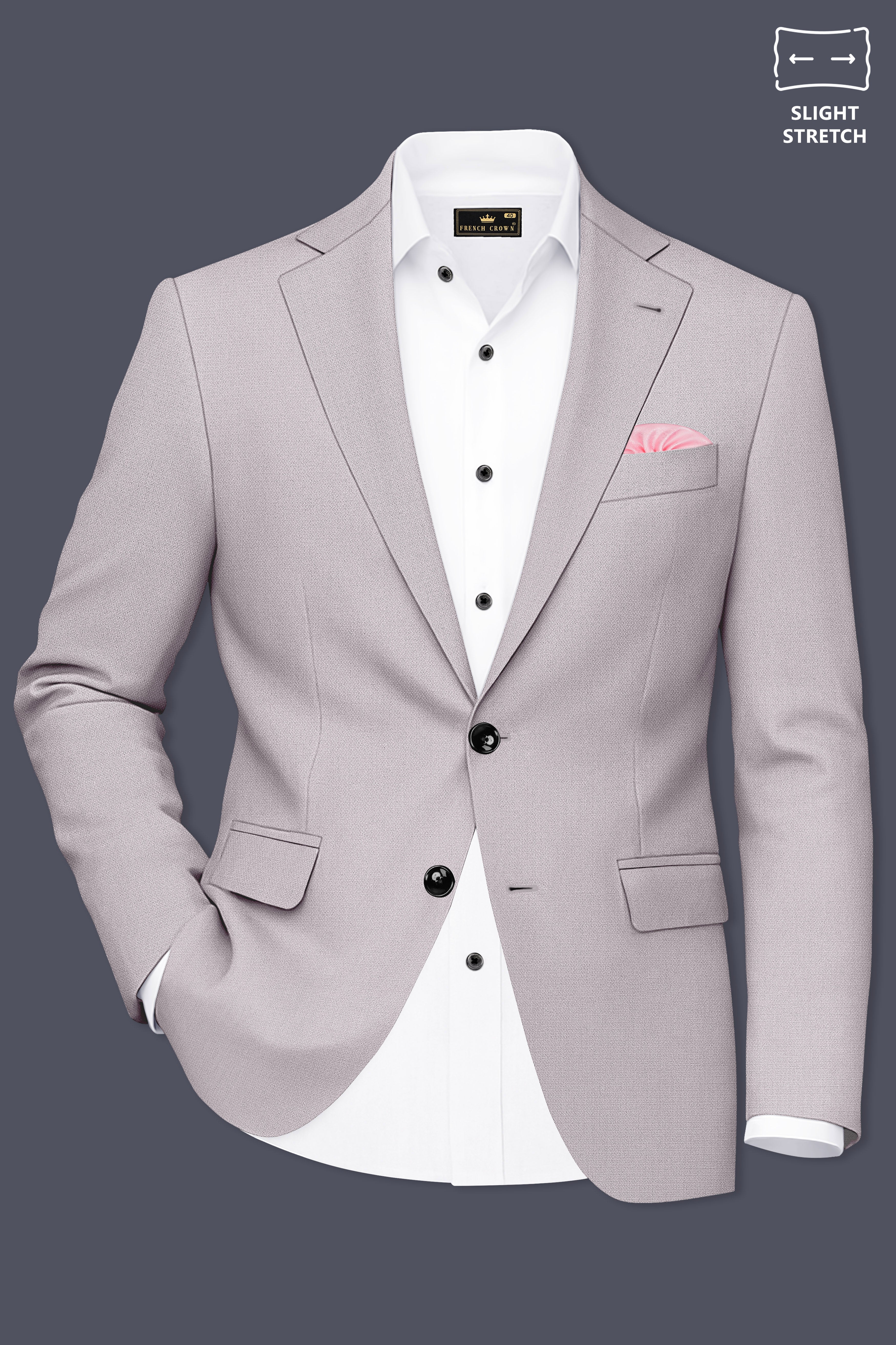 Regent-Noble Gray Diamond Textured Wool Rich Slight Stretch Single Breasted Blazer