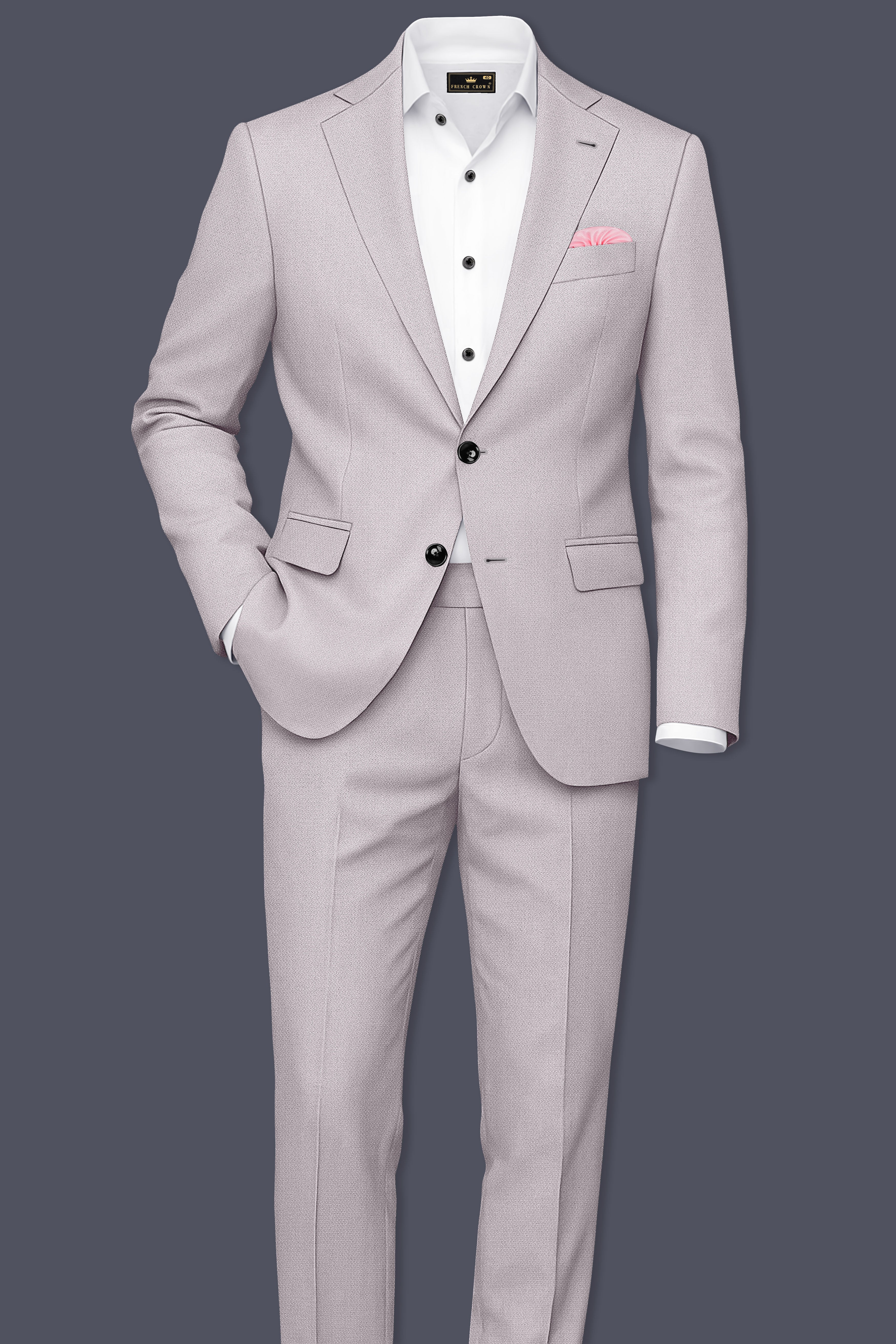 Regent-Noble Gray Diamond Textured Wool Rich Slight Stretch Single Breasted Blazer