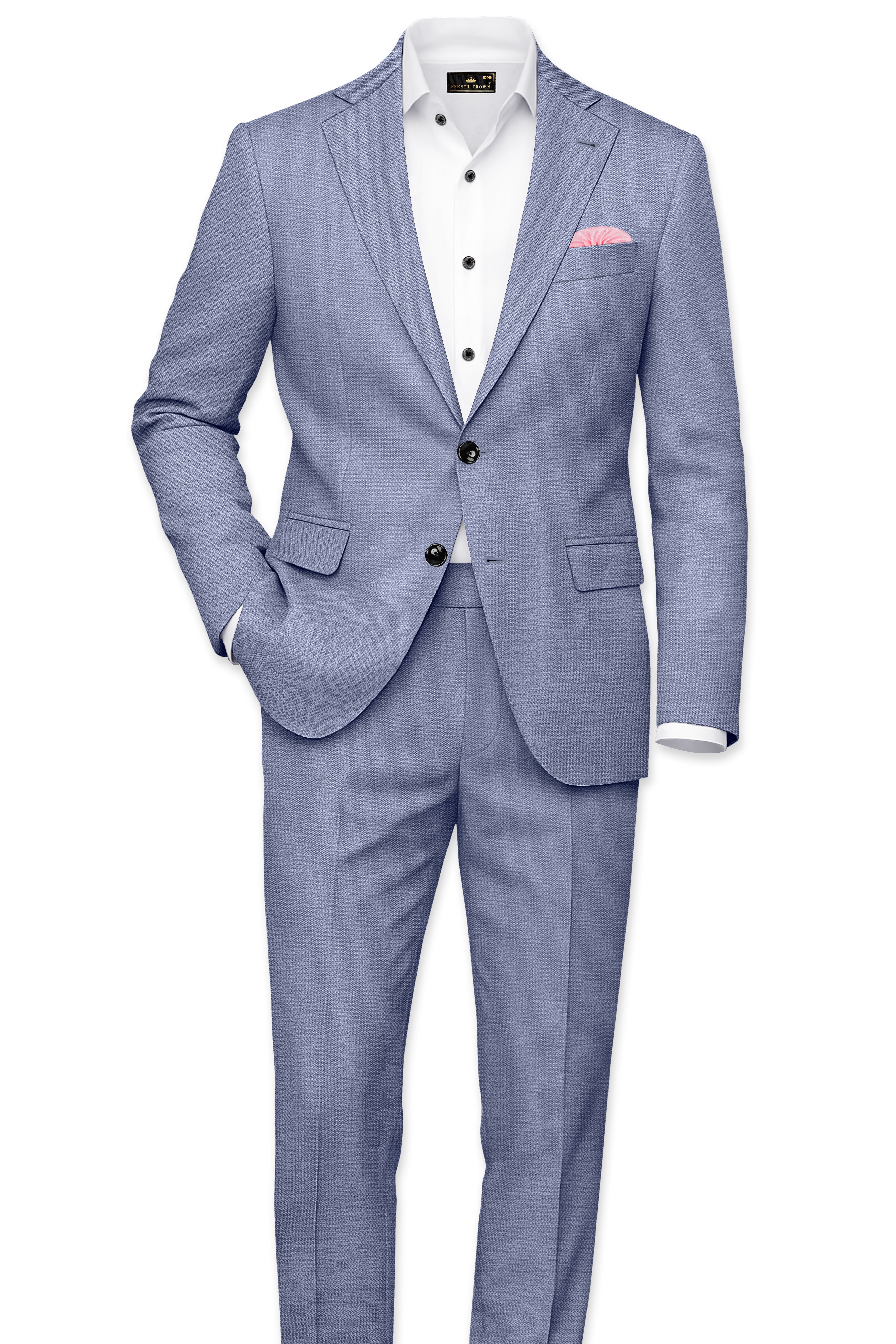 Harbor-Waterloo Blue Diamond Textured Wool Rich Slight Stretch Single Breasted Blazer