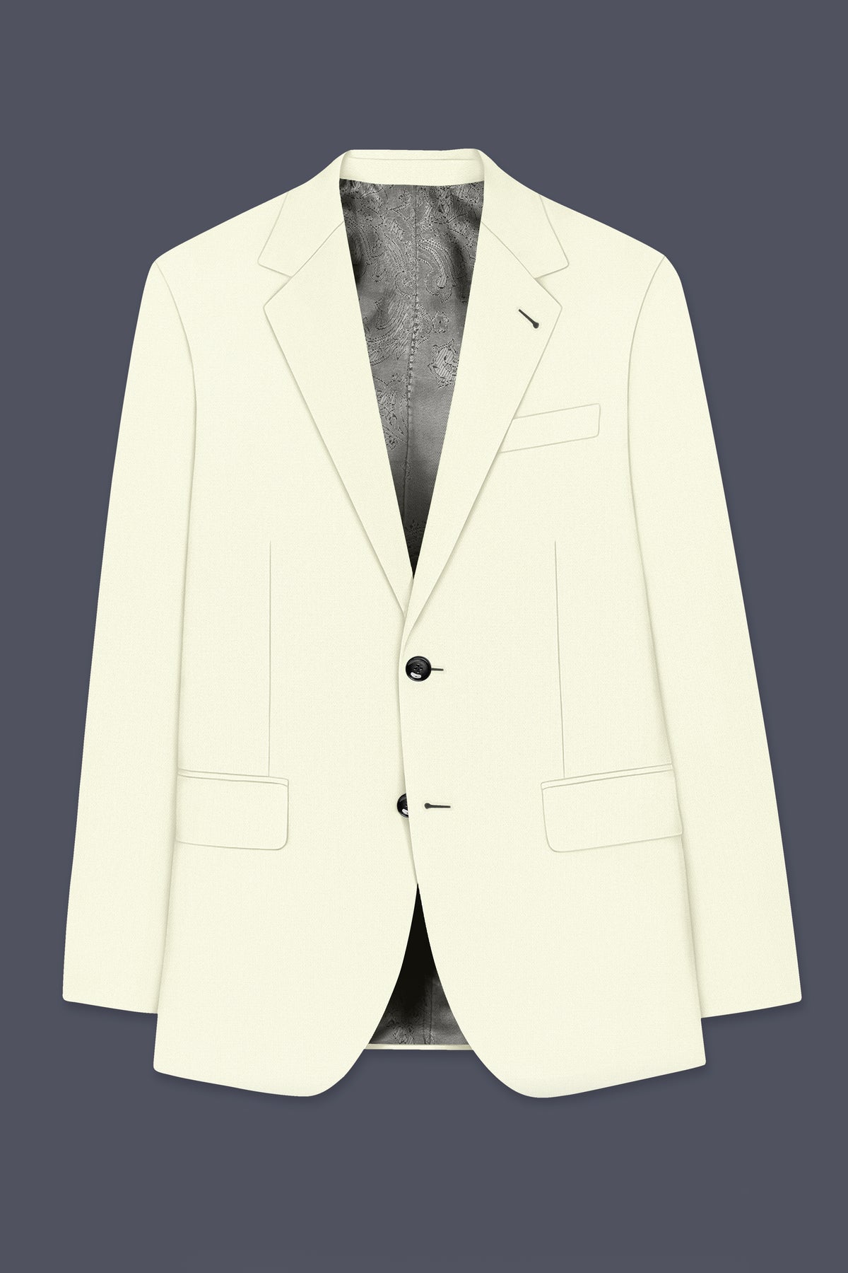 Ecru-Merino Off White Diamond Textured Wool Rich Slight Stretch Single Breasted Blazer