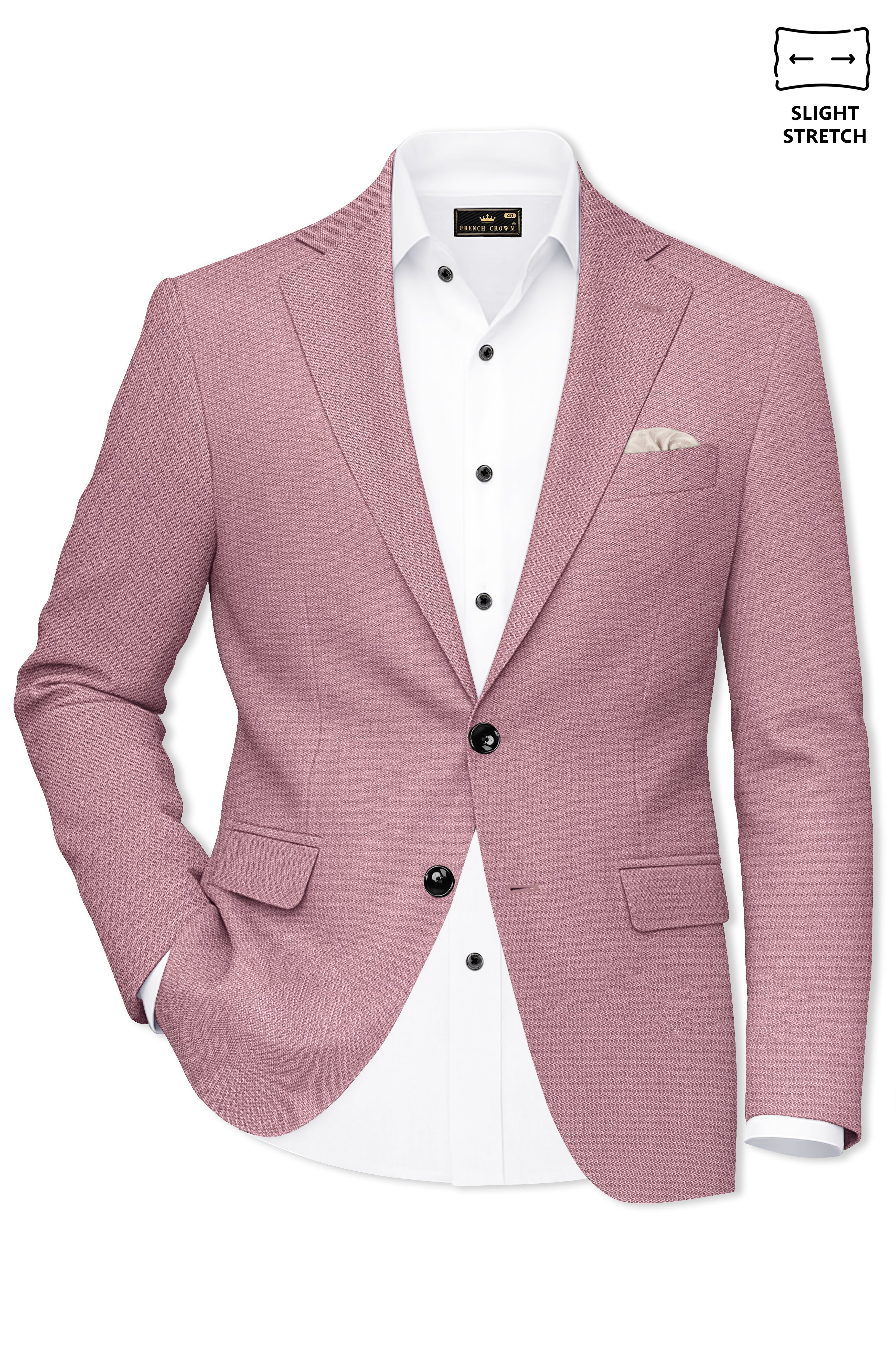 Aurore-Brandy Rose Pink Diamond Textured Wool Rich Slight Stretch Single Breasted Blazer
