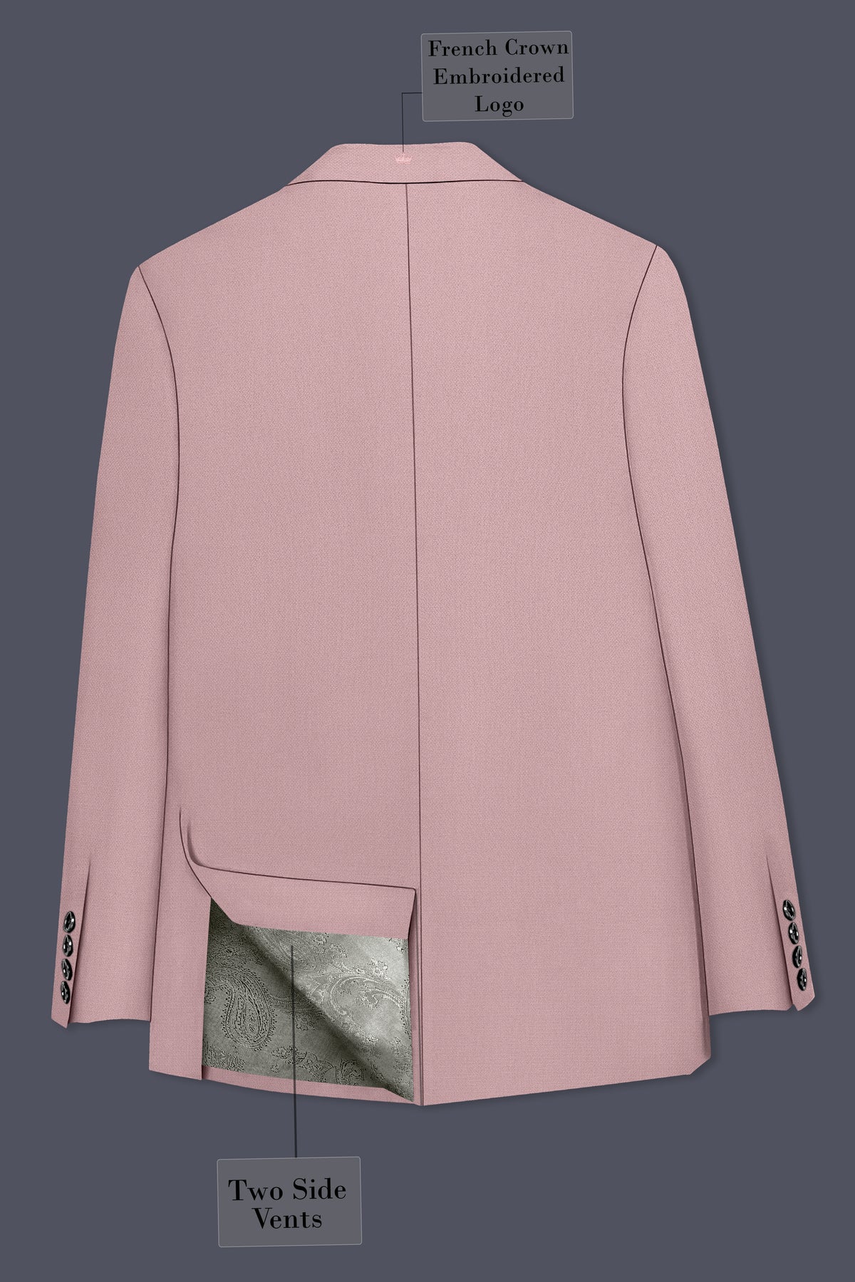 Aurore-Brandy Rose Pink Diamond Textured Wool Rich Slight Stretch Single Breasted Blazer