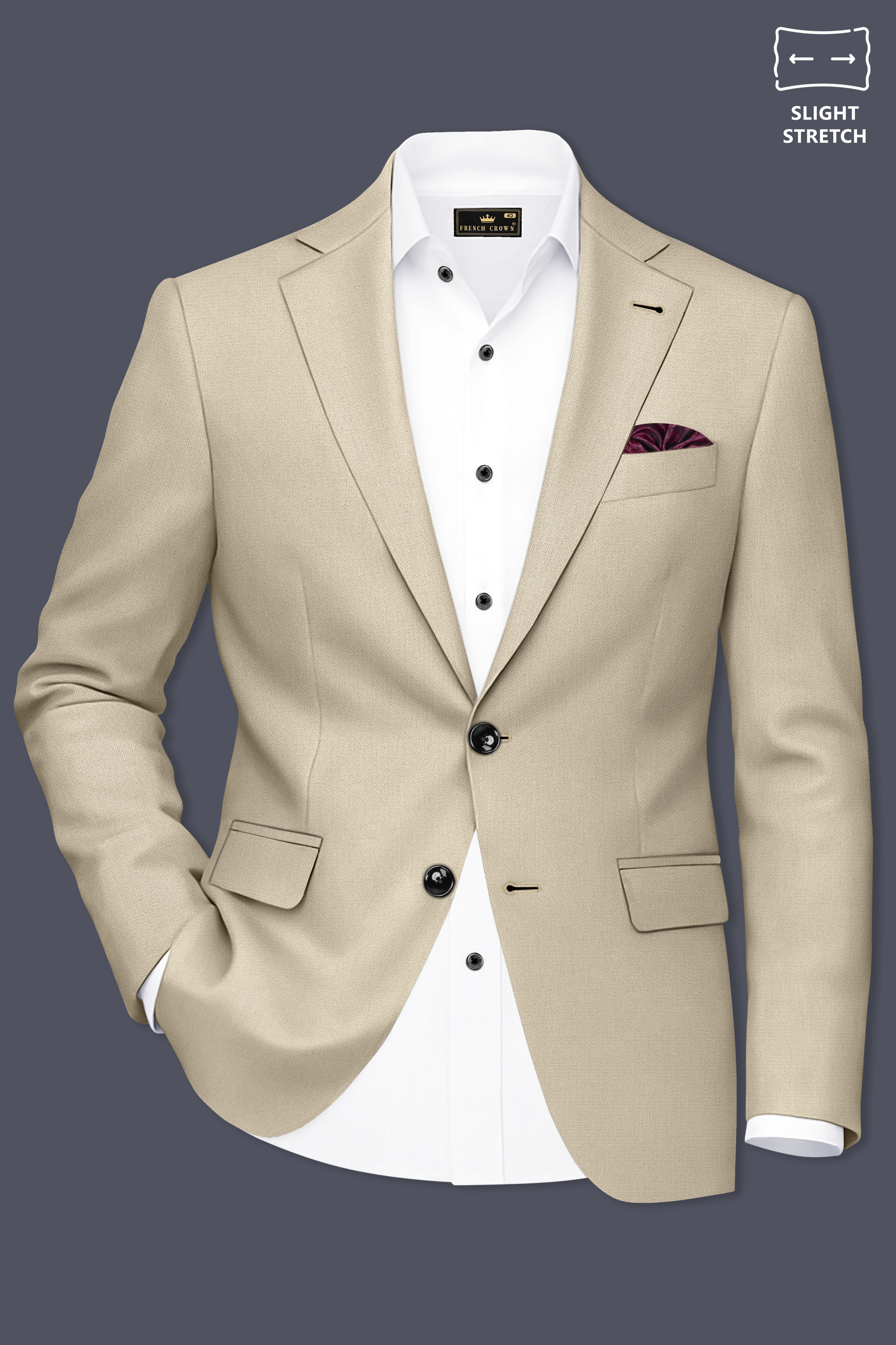 Vellum-Rodeo Cream Diamond Textured Wool Rich Slight Stretch Single Breasted Blazer