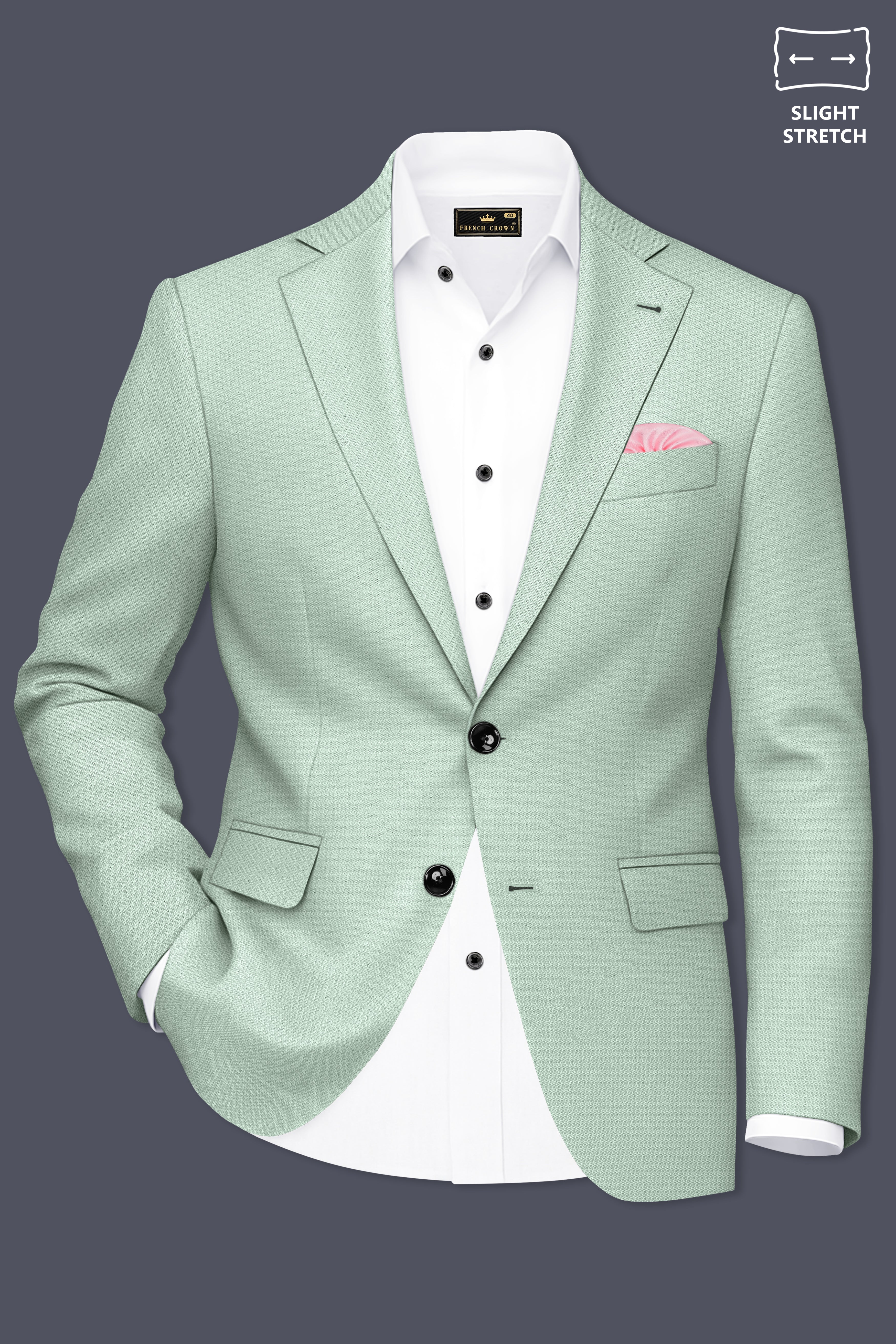 Sylvan-Cascade Green Diamond Textured Wool Rich Slight Stretch Single Breasted Blazer