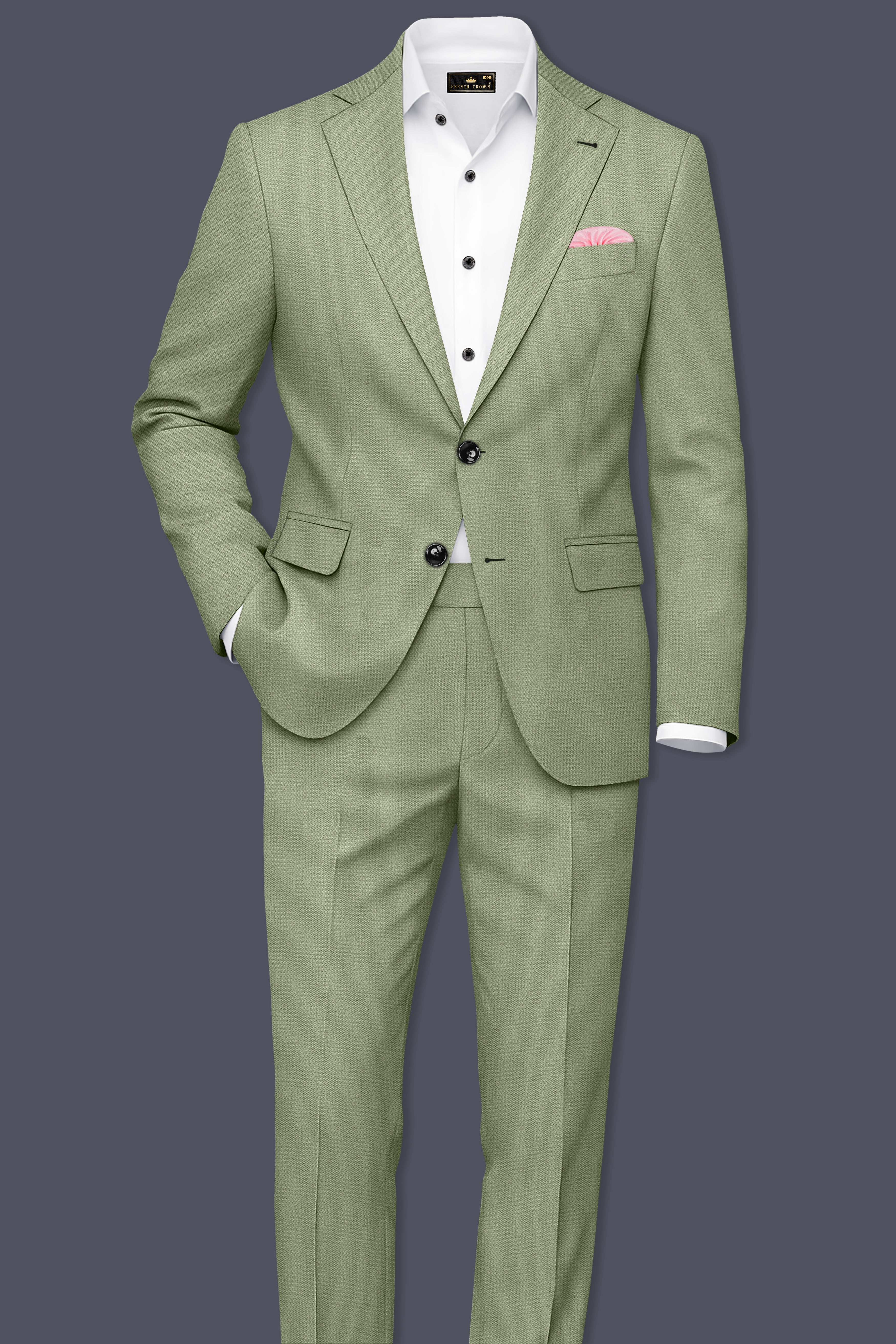 Verdo-Pablo Green Diamond Textured Wool Rich Slight Stretch Single Breasted Blazer