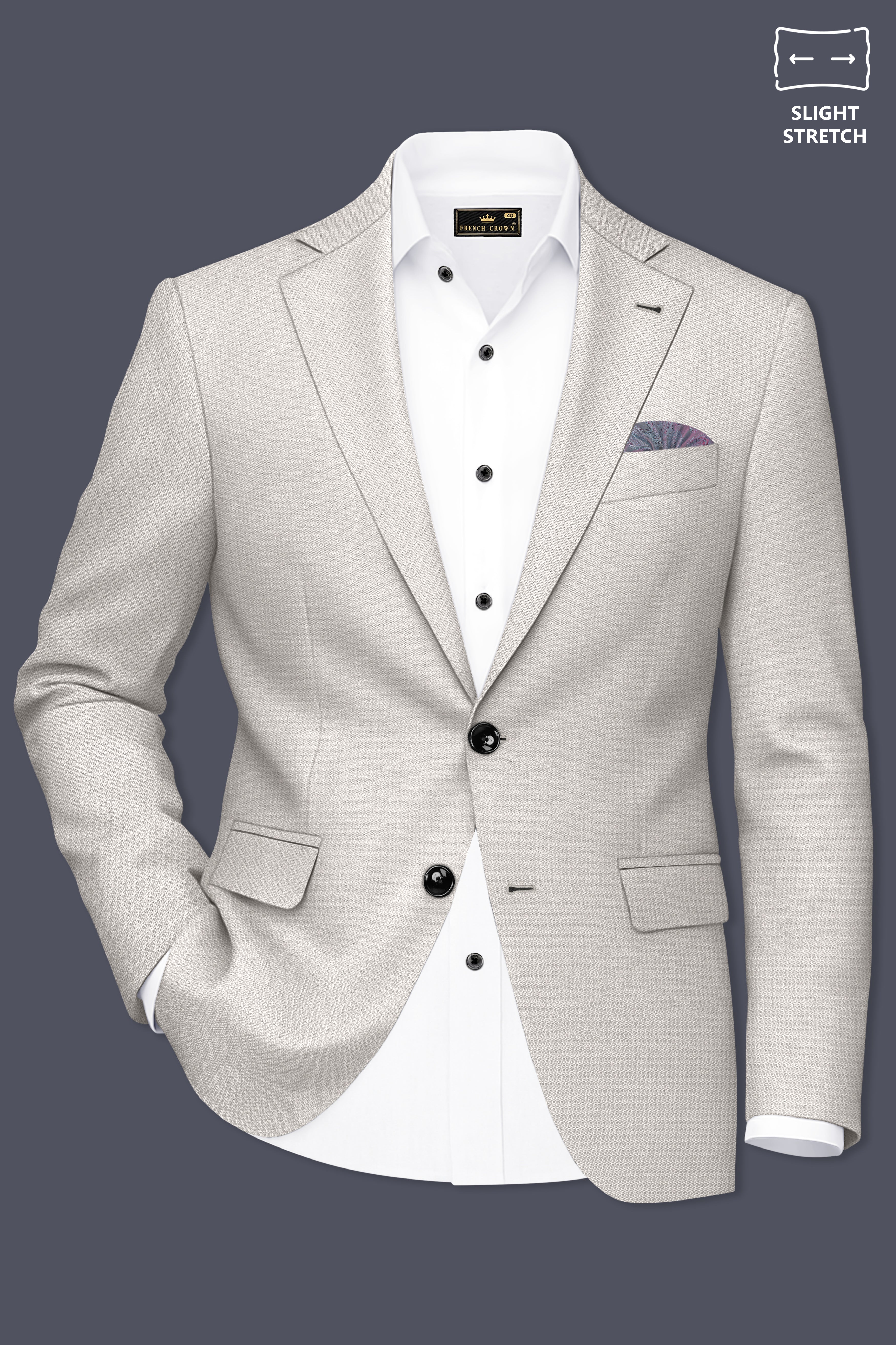 Helix-Fossil Gray Diamond Textured Wool Rich Slight Stretch Single Breasted Blazer