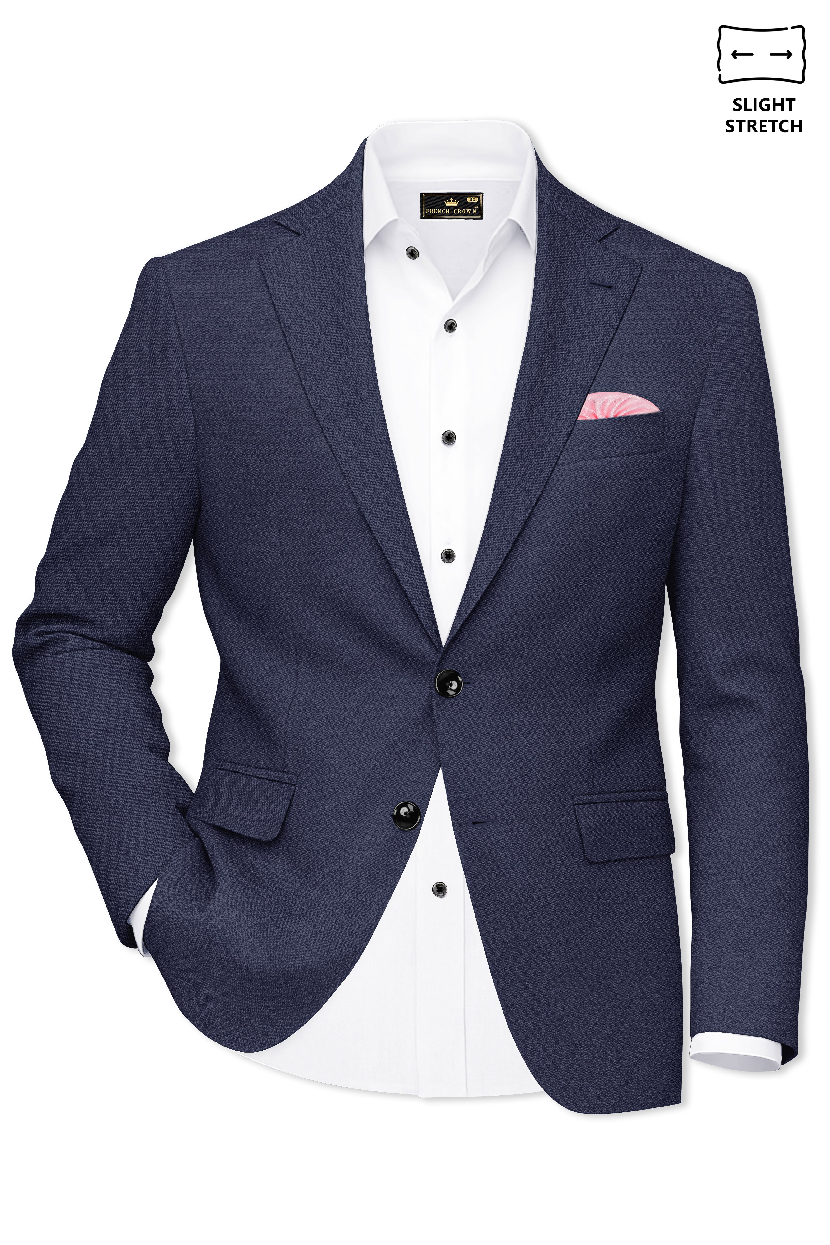 Noctis-Cinder Blue Diamond Textured Wool Rich Slight Stretch Single Breasted Blazer