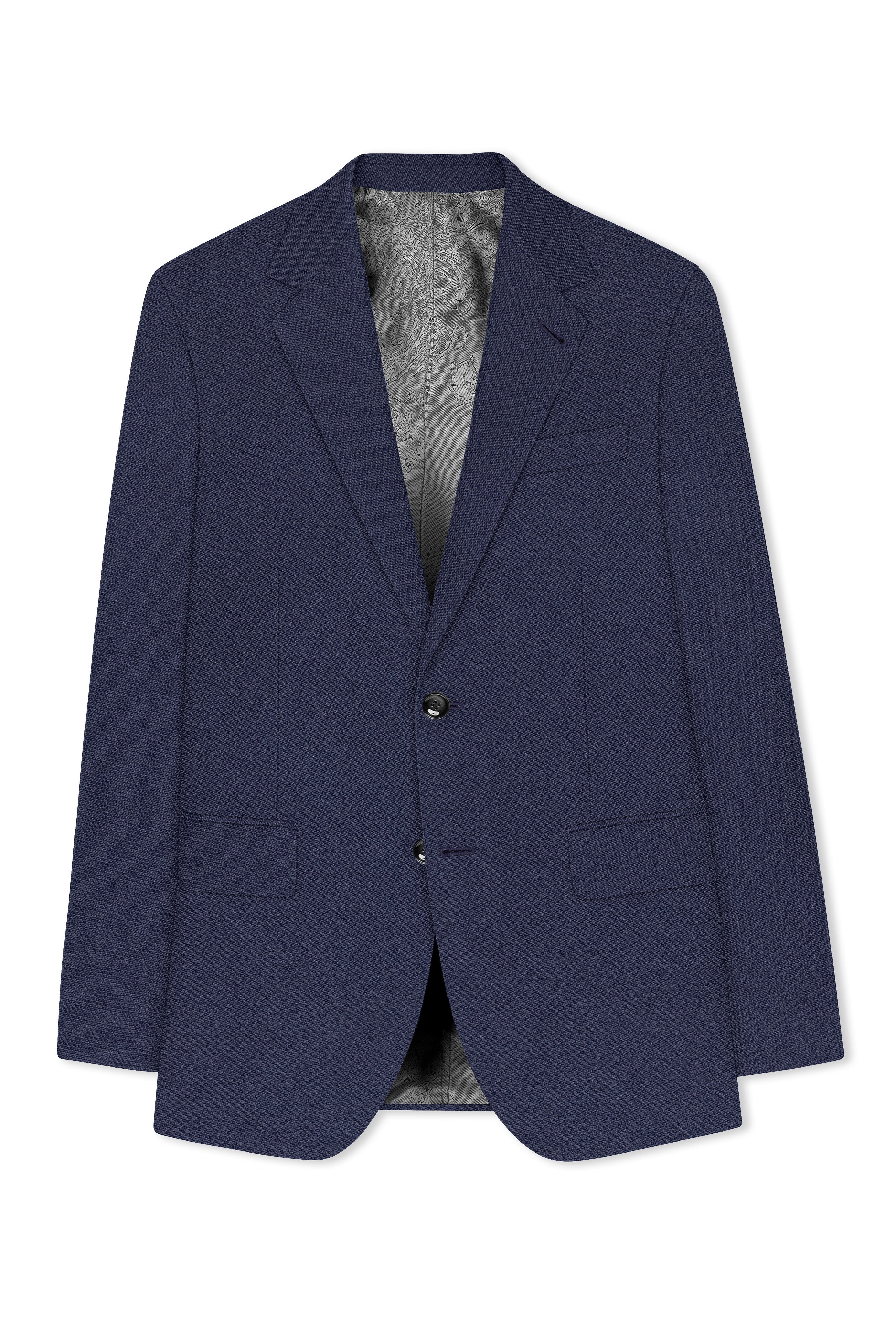 Noctis-Cinder Blue Diamond Textured Wool Rich Slight Stretch Single Breasted Blazer