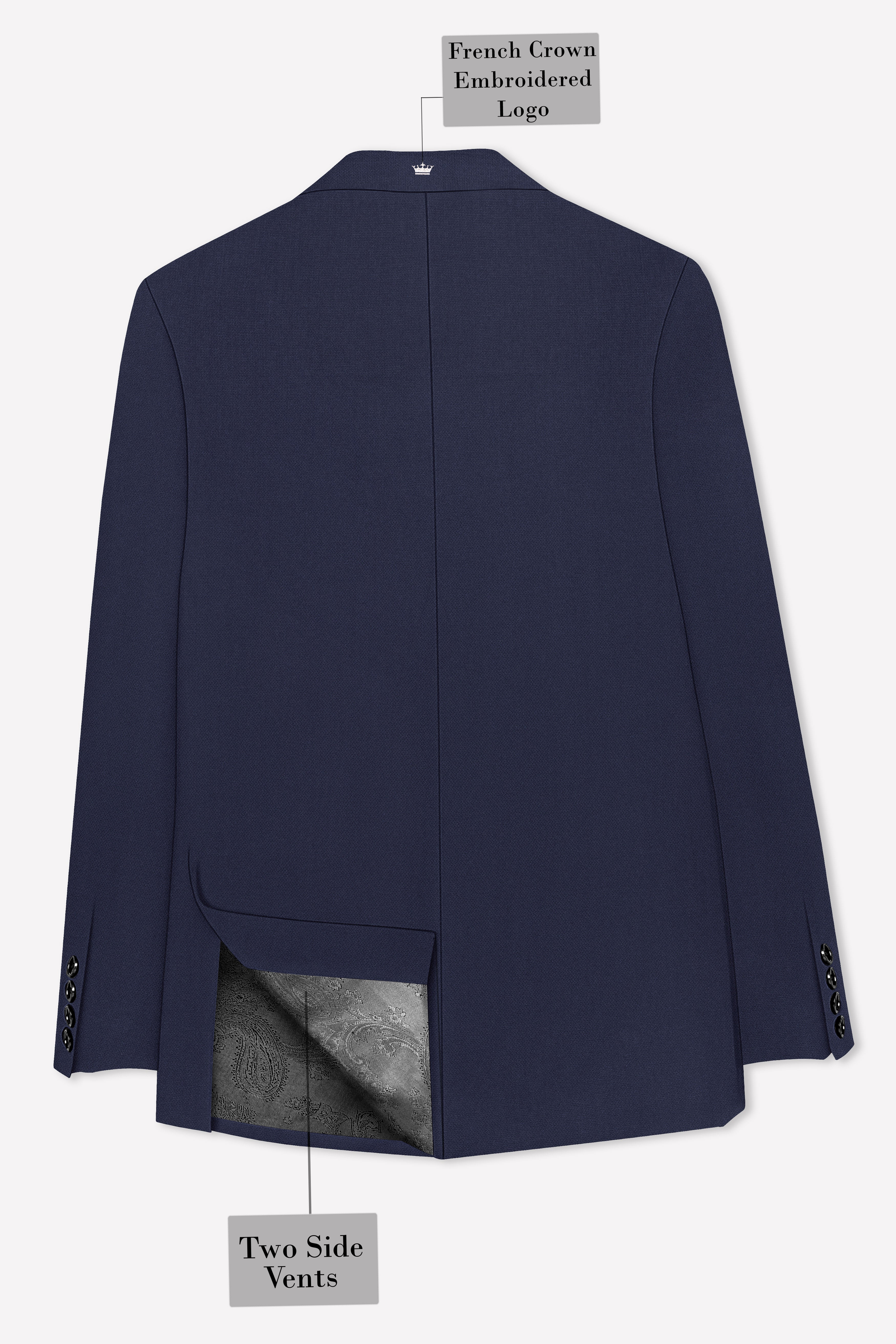 Noctis-Cinder Blue Diamond Textured Wool Rich Slight Stretch Single Breasted Blazer