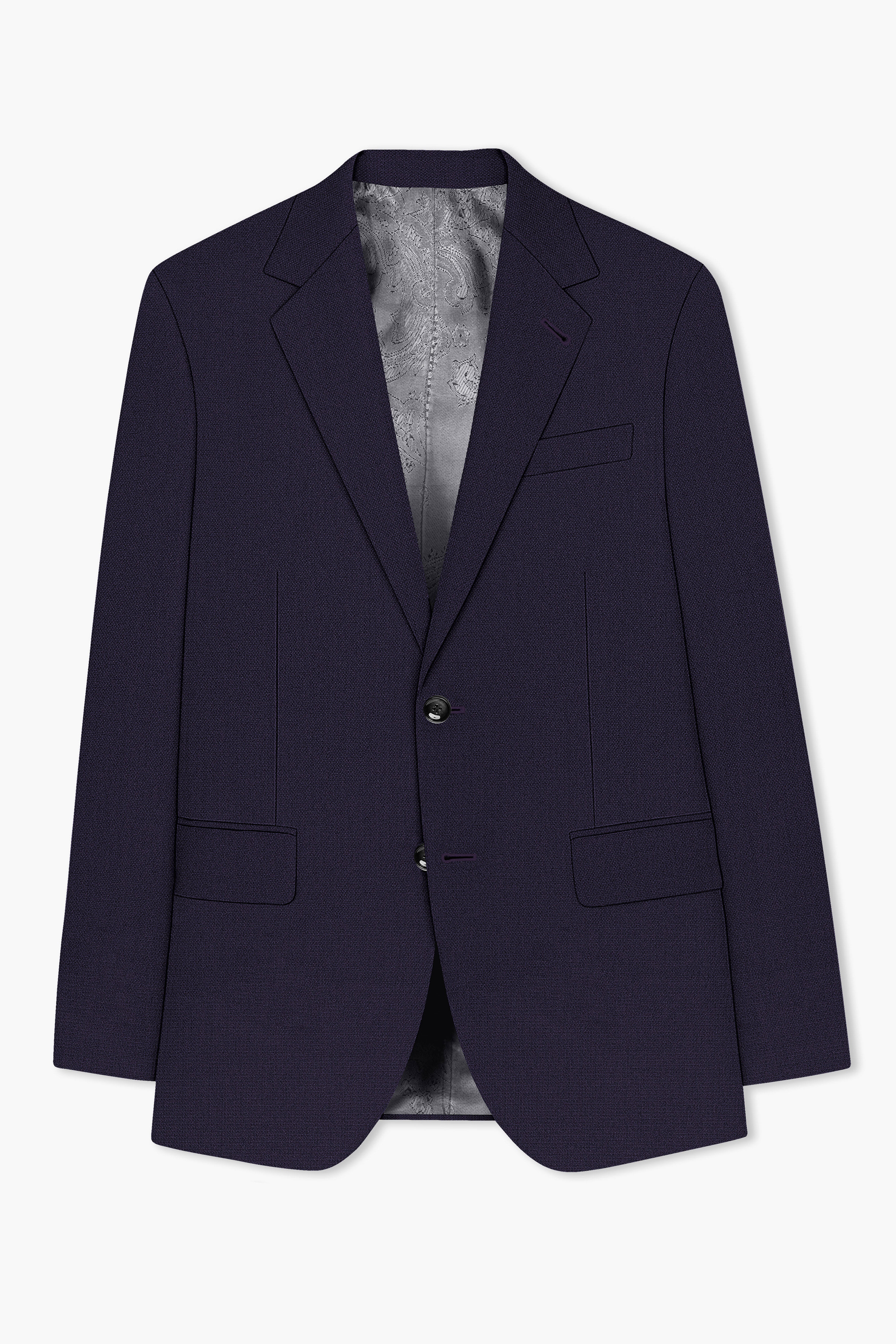 Vesper-Bastille Purple Diamond Textured Wool Rich Slight Stretch Single Breasted Blazer