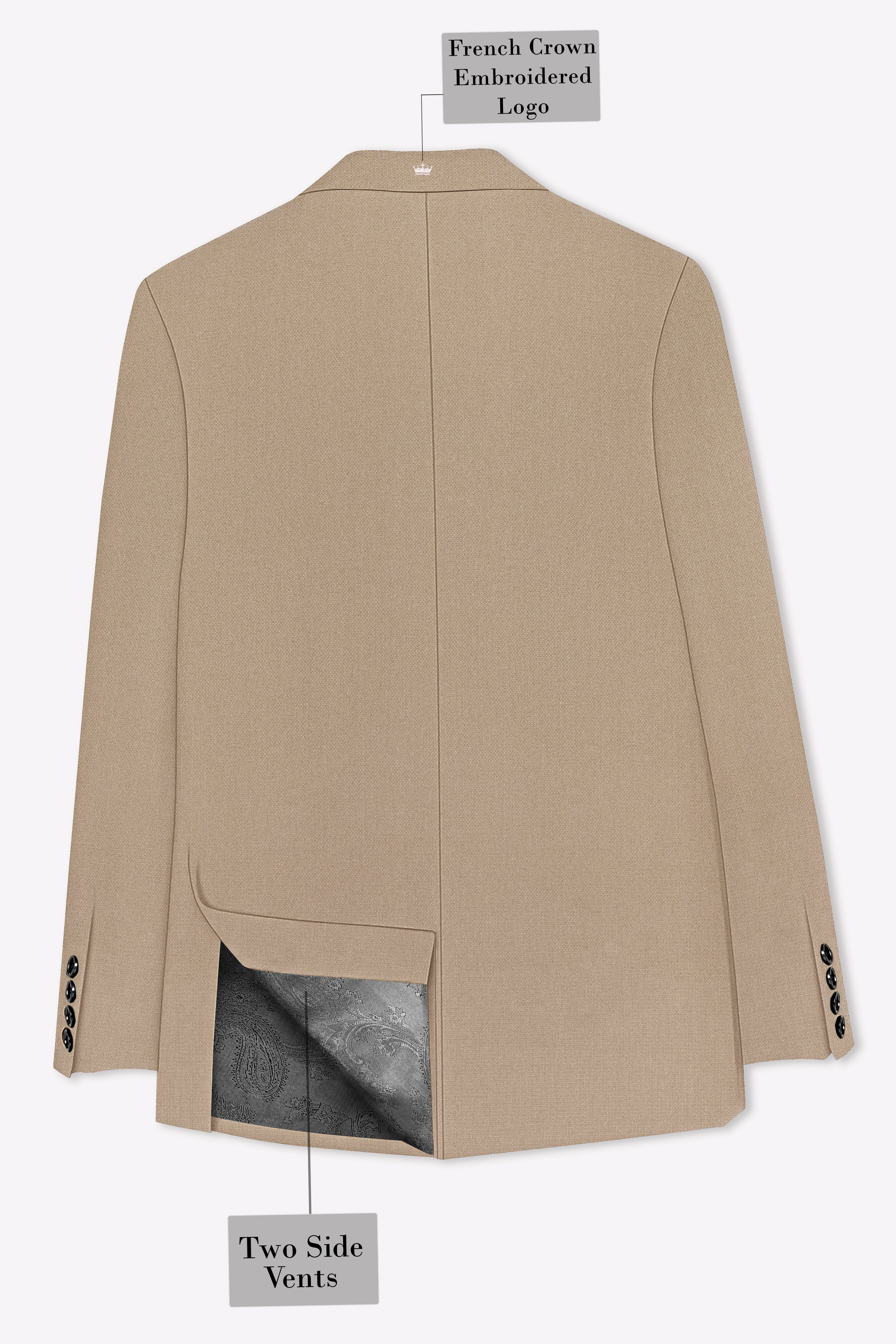 Sable-Mongoose Cream Diamond Textured Wool Rich Slight Stretch Single Breasted Blazer