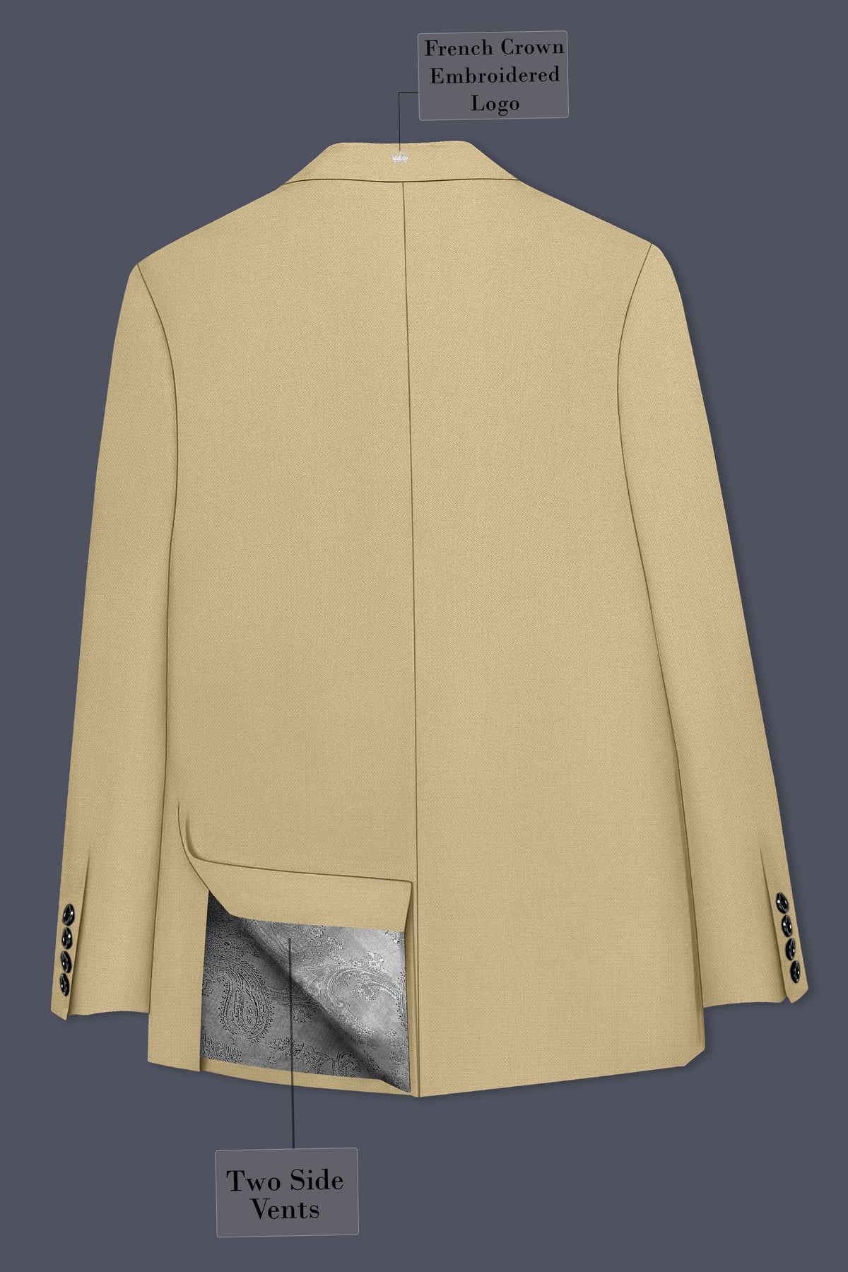 Sable-Mongoose Cream Diamond Textured Wool Rich Slight Stretch Single Breasted Blazer