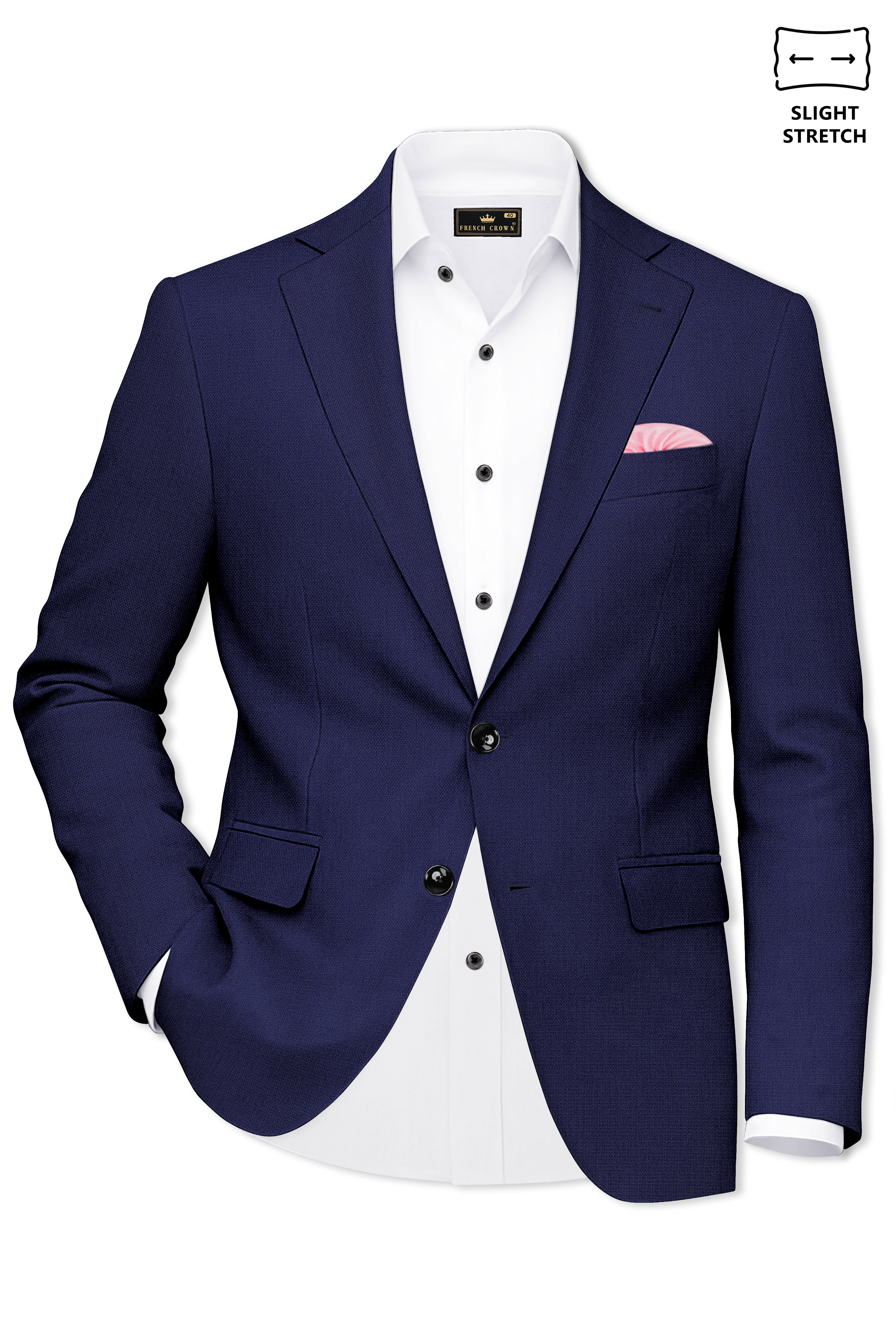 Orion-Vulcan Blue Diamond Textured Wool Rich Slight Stretch Single Breasted Blazer