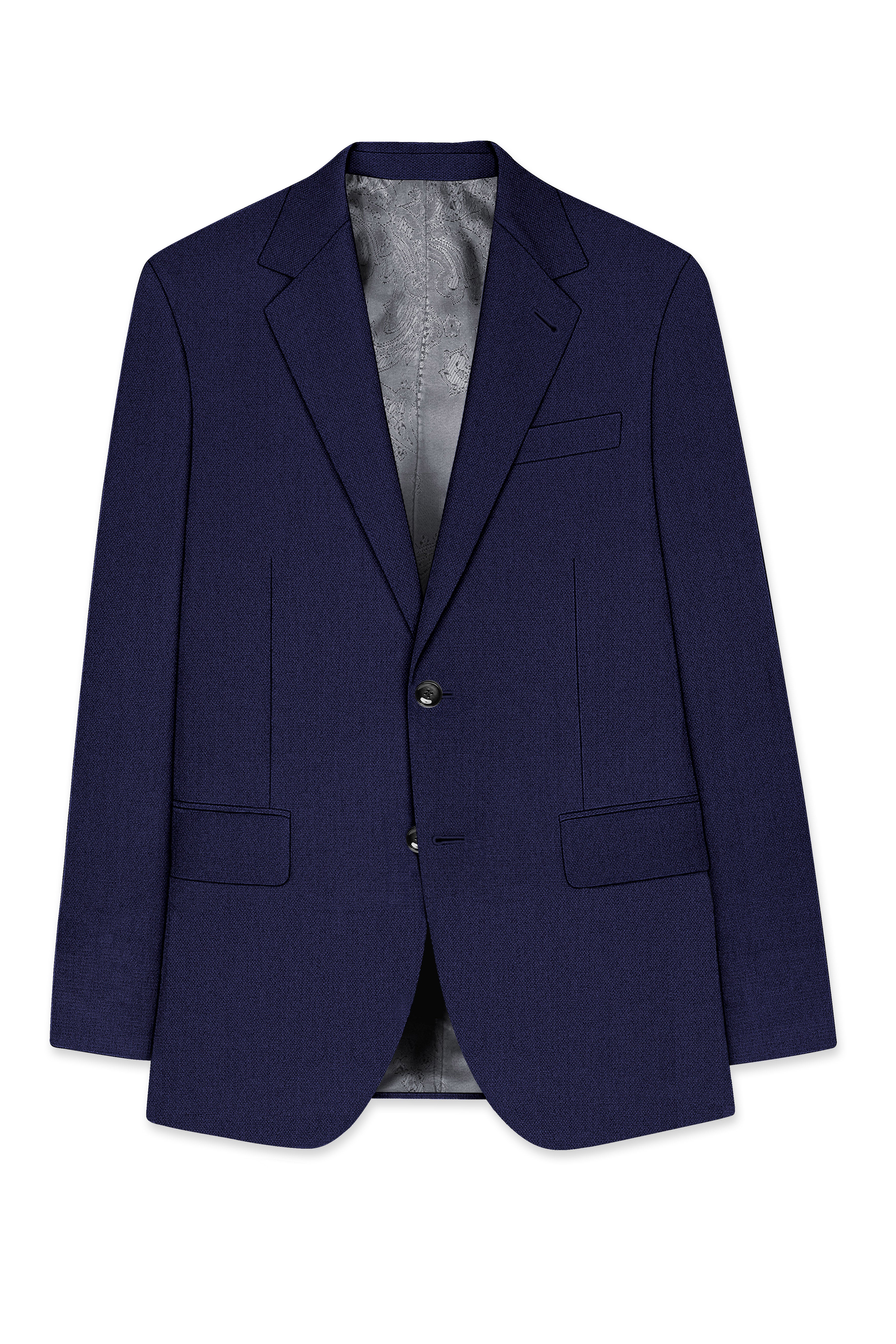 Orion-Vulcan Blue Diamond Textured Wool Rich Slight Stretch Single Breasted Blazer
