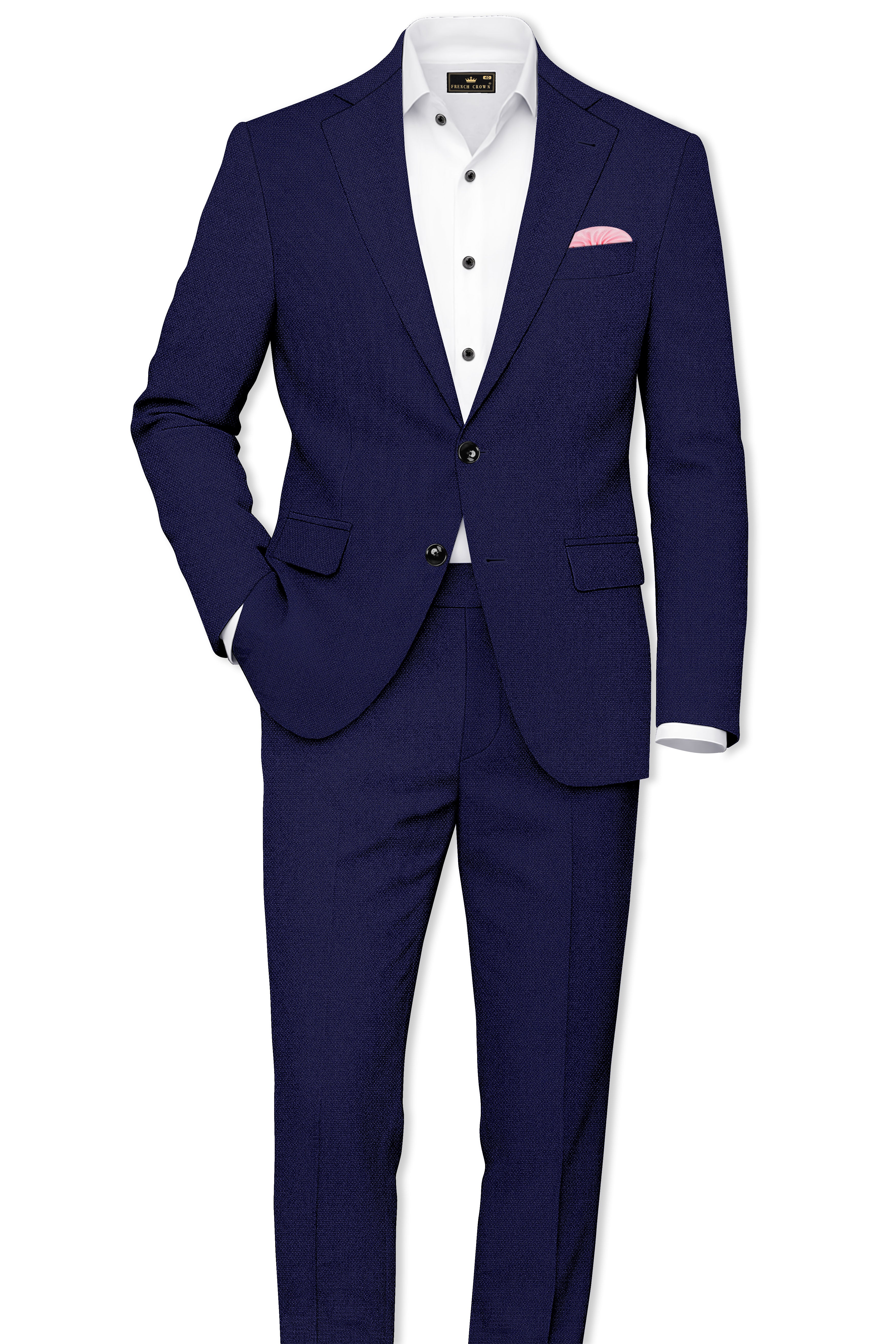 Orion-Vulcan Blue Diamond Textured Wool Rich Slight Stretch Single Breasted Blazer