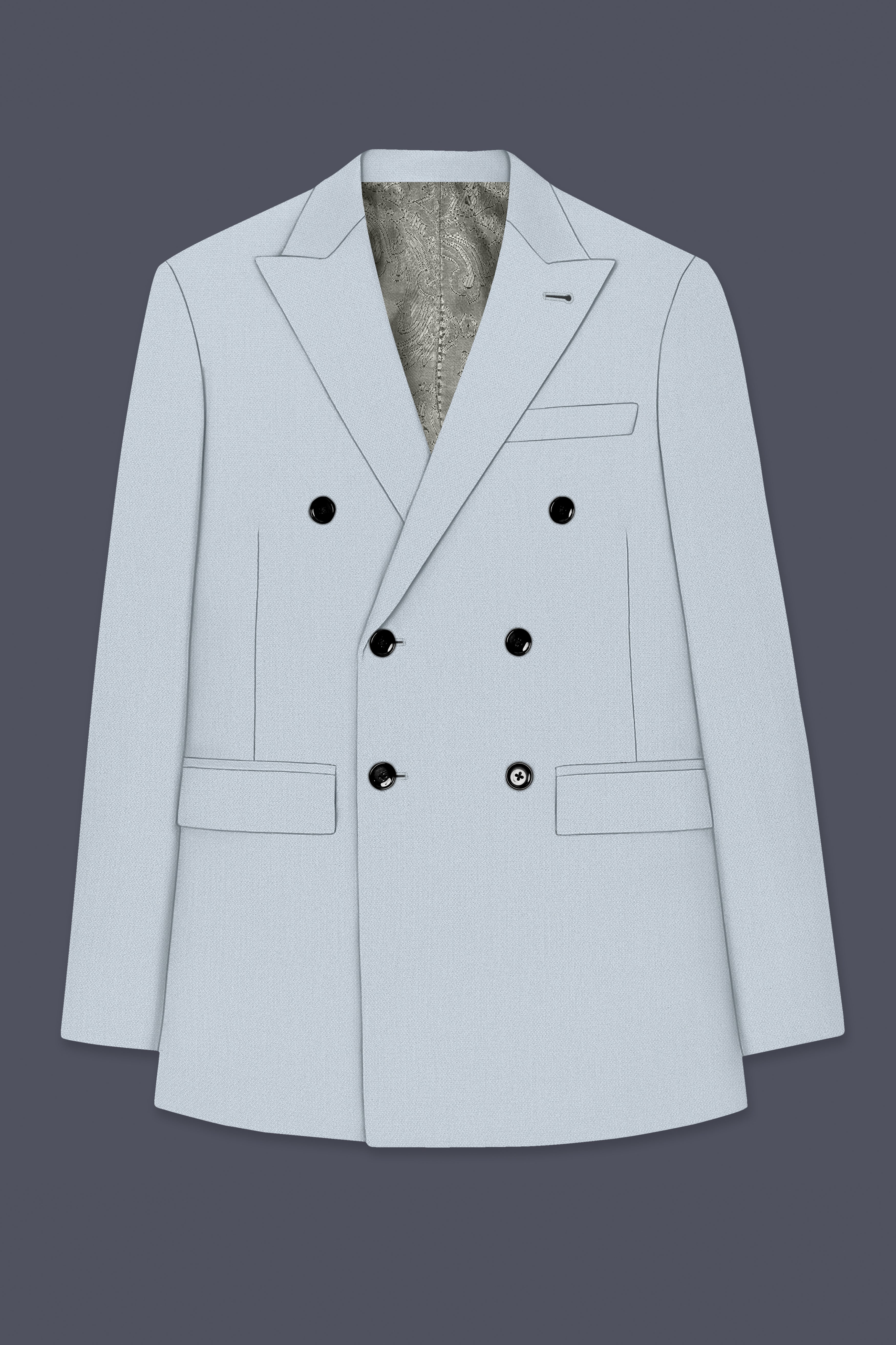 Prism-Chalice Gray Diamond Textured Wool Rich Slight Stretch Double Breasted Blazer