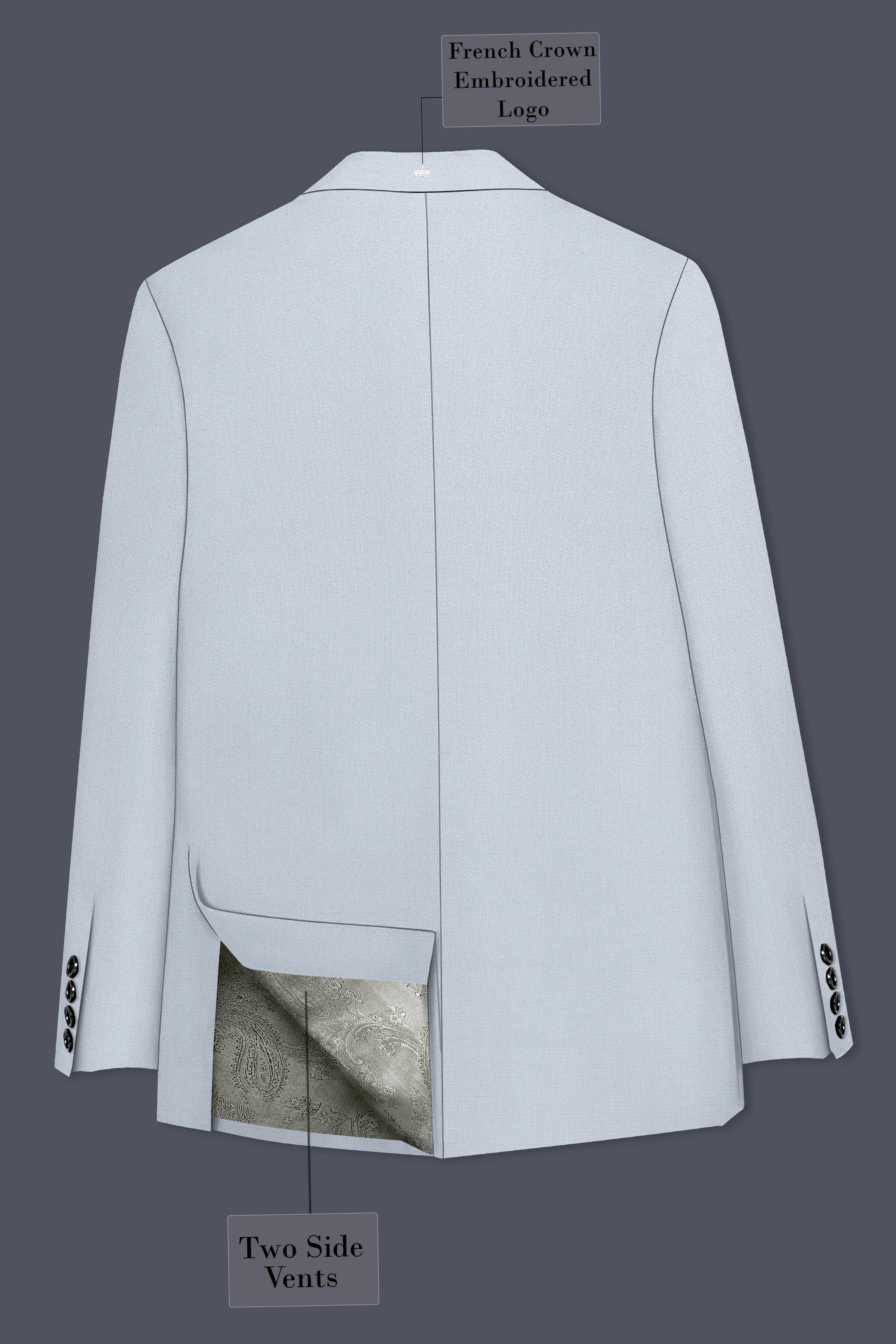 Prism-Chalice Gray Diamond Textured Wool Rich Slight Stretch Double Breasted Blazer
