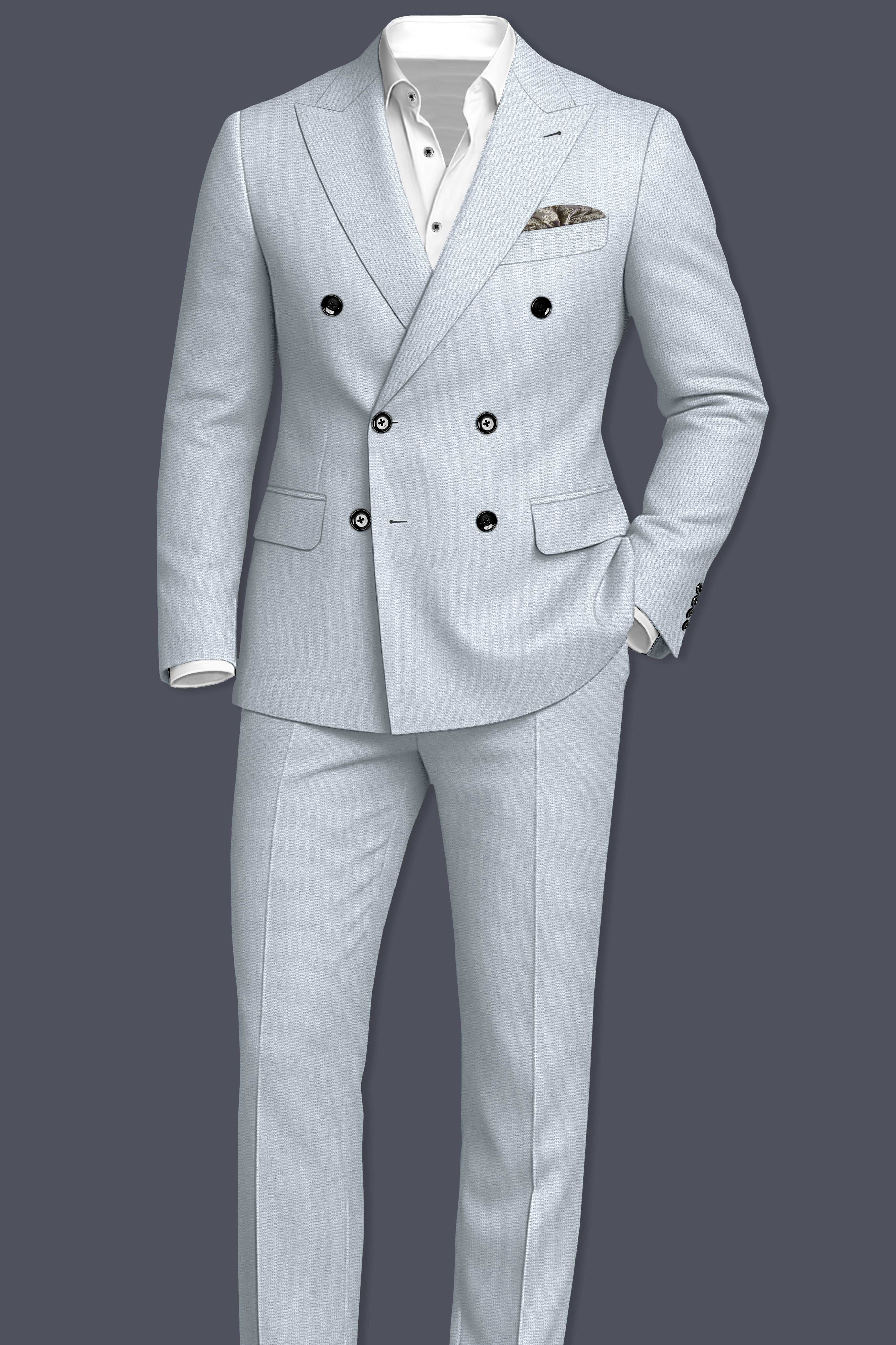 Prism-Chalice Gray Diamond Textured Wool Rich Slight Stretch Double Breasted Blazer