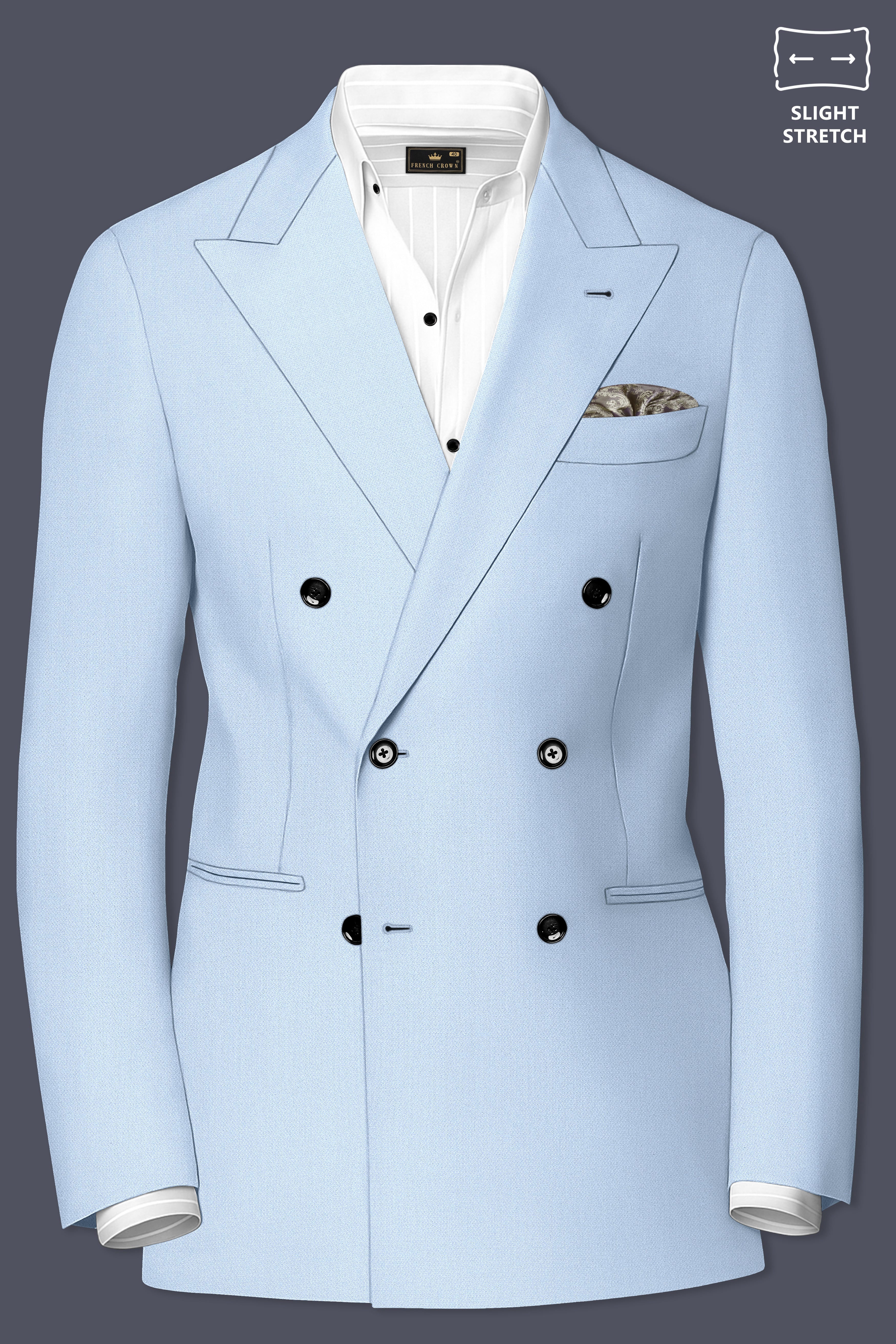 Azure-Heather Blue Diamond Textured Wool Rich Slight Stretch Double Breasted Blazer