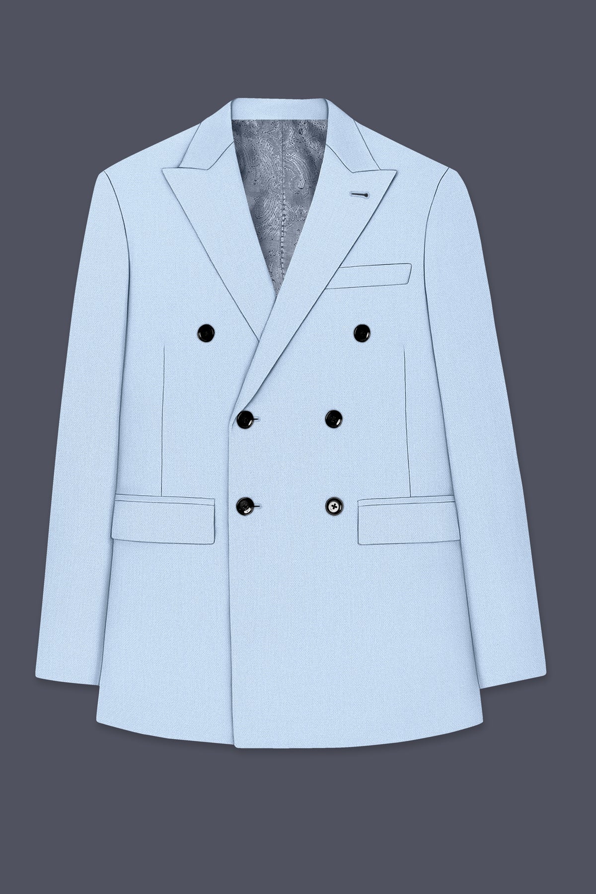 Azure-Heather Blue Diamond Textured Wool Rich Slight Stretch Double Breasted Blazer