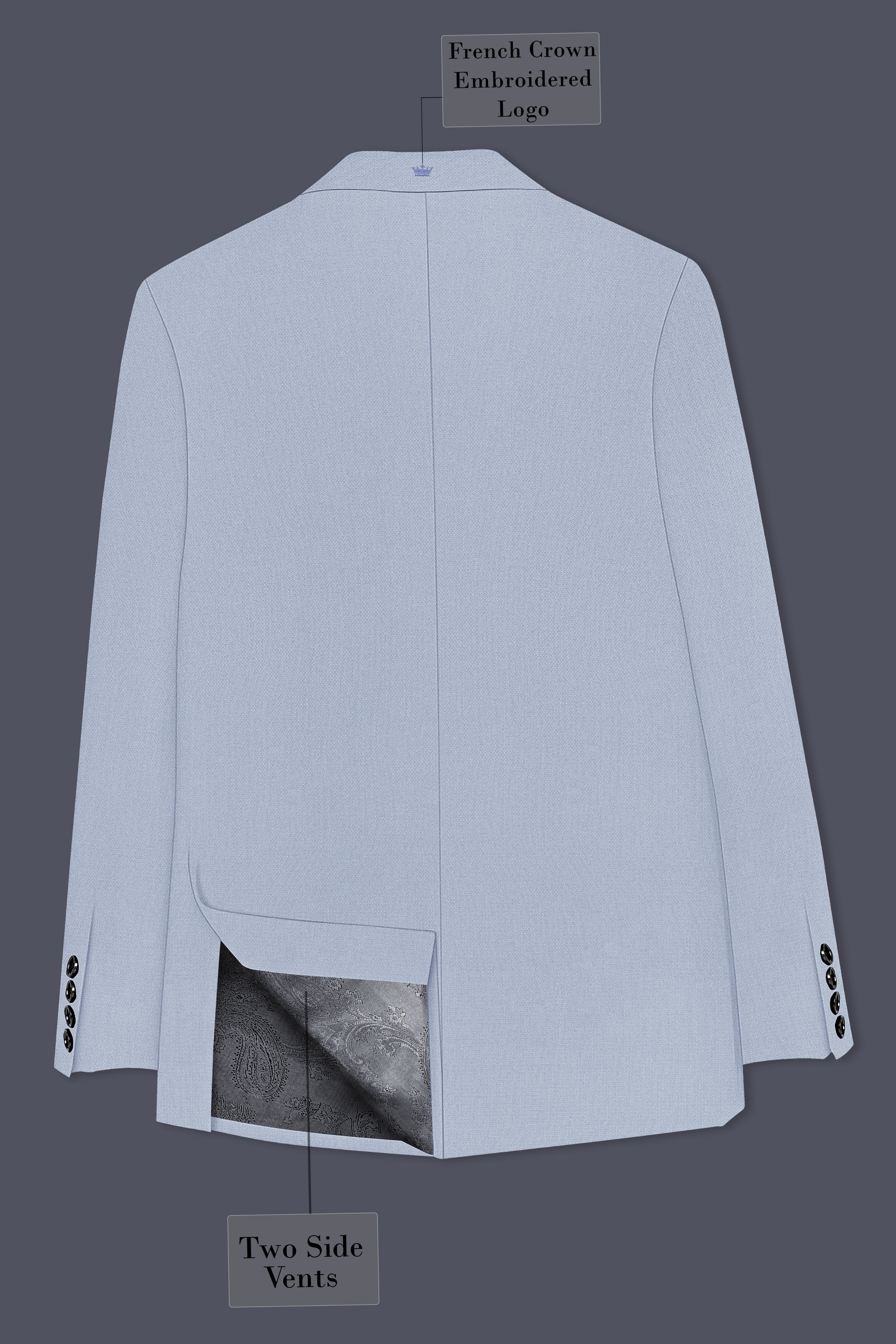 Azure-Heather Blue Diamond Textured Wool Rich Slight Stretch Double Breasted Blazer