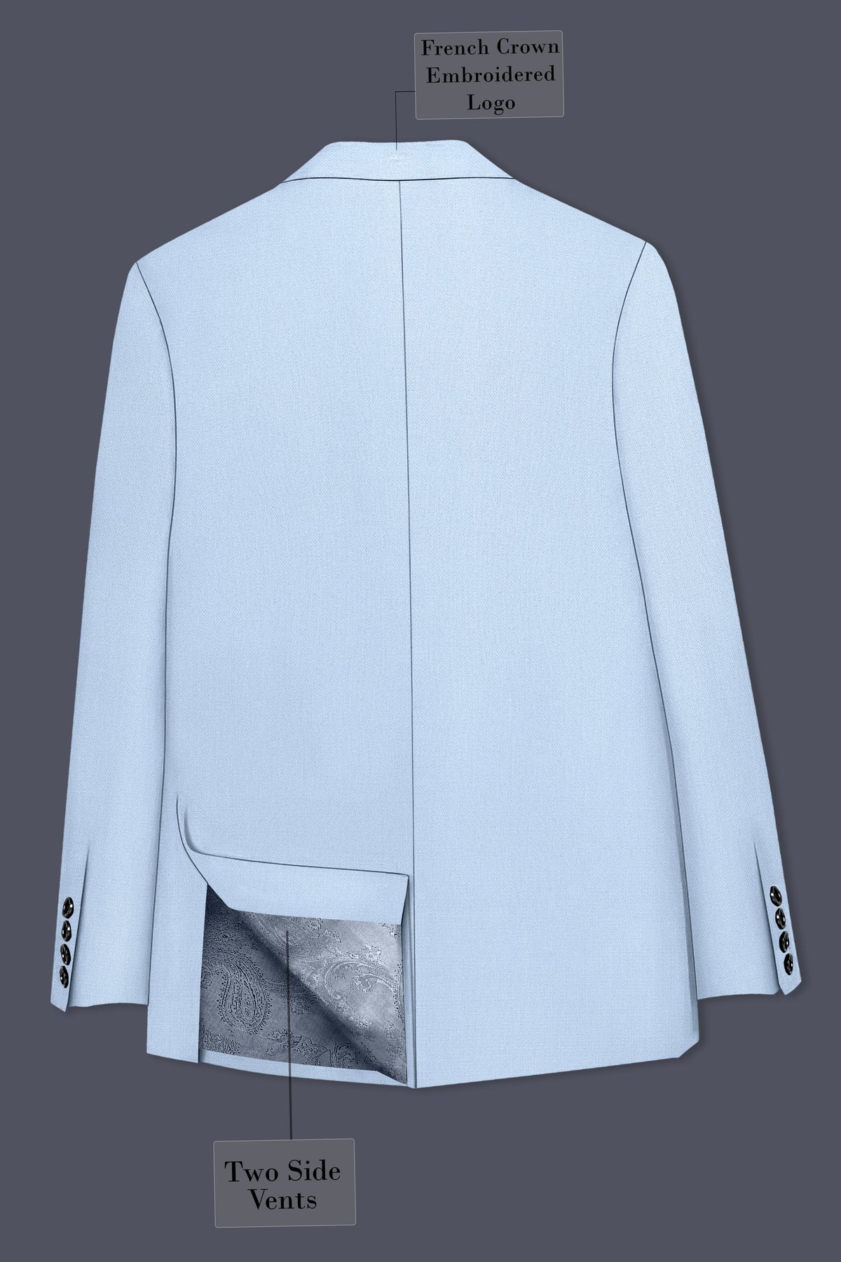 Azure-Heather Blue Diamond Textured Wool Rich Slight Stretch Double Breasted Blazer