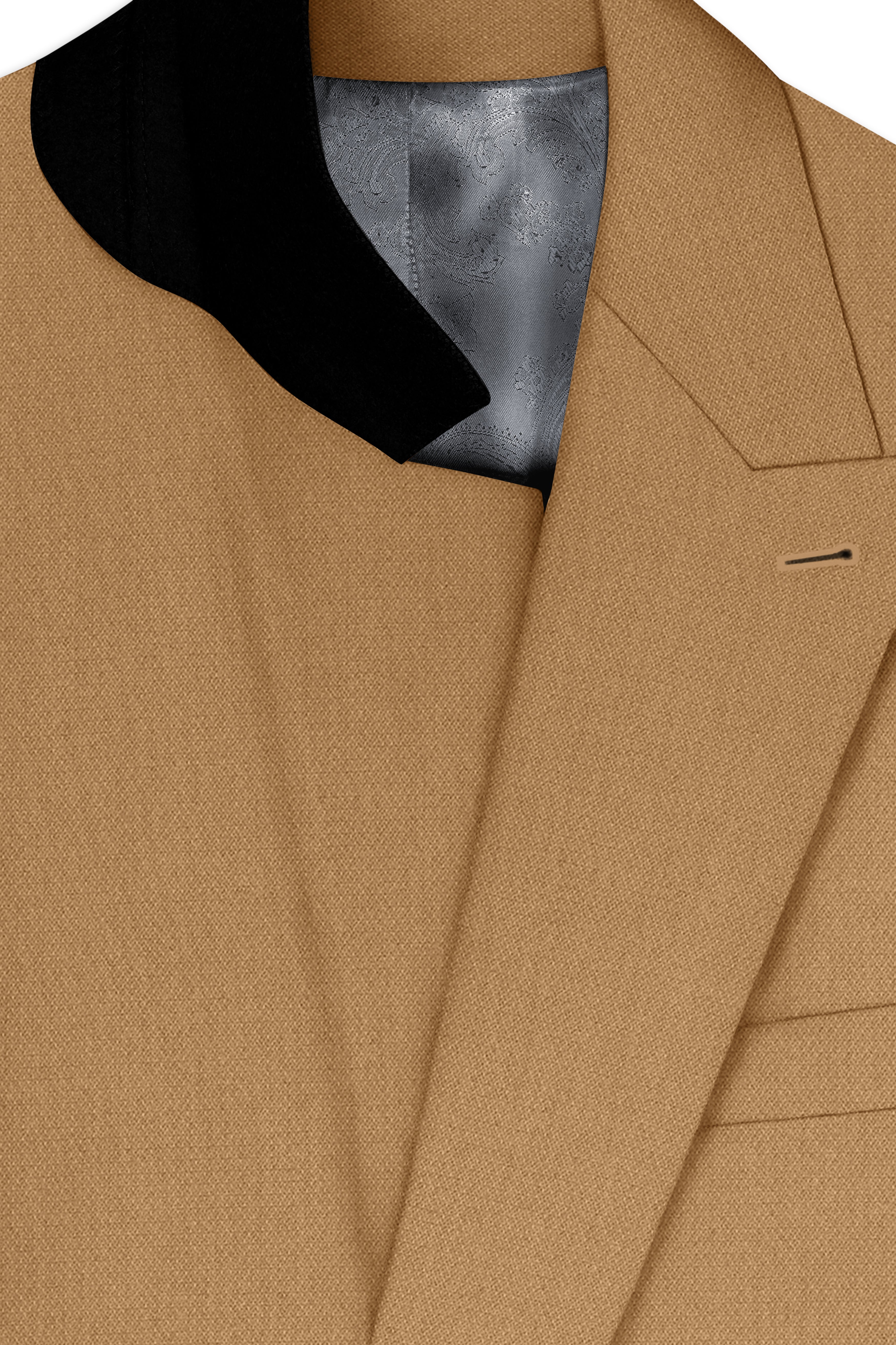 Sienna-Teak Brown Diamond Textured Wool Rich Slight Stretch Double Breasted Blazer