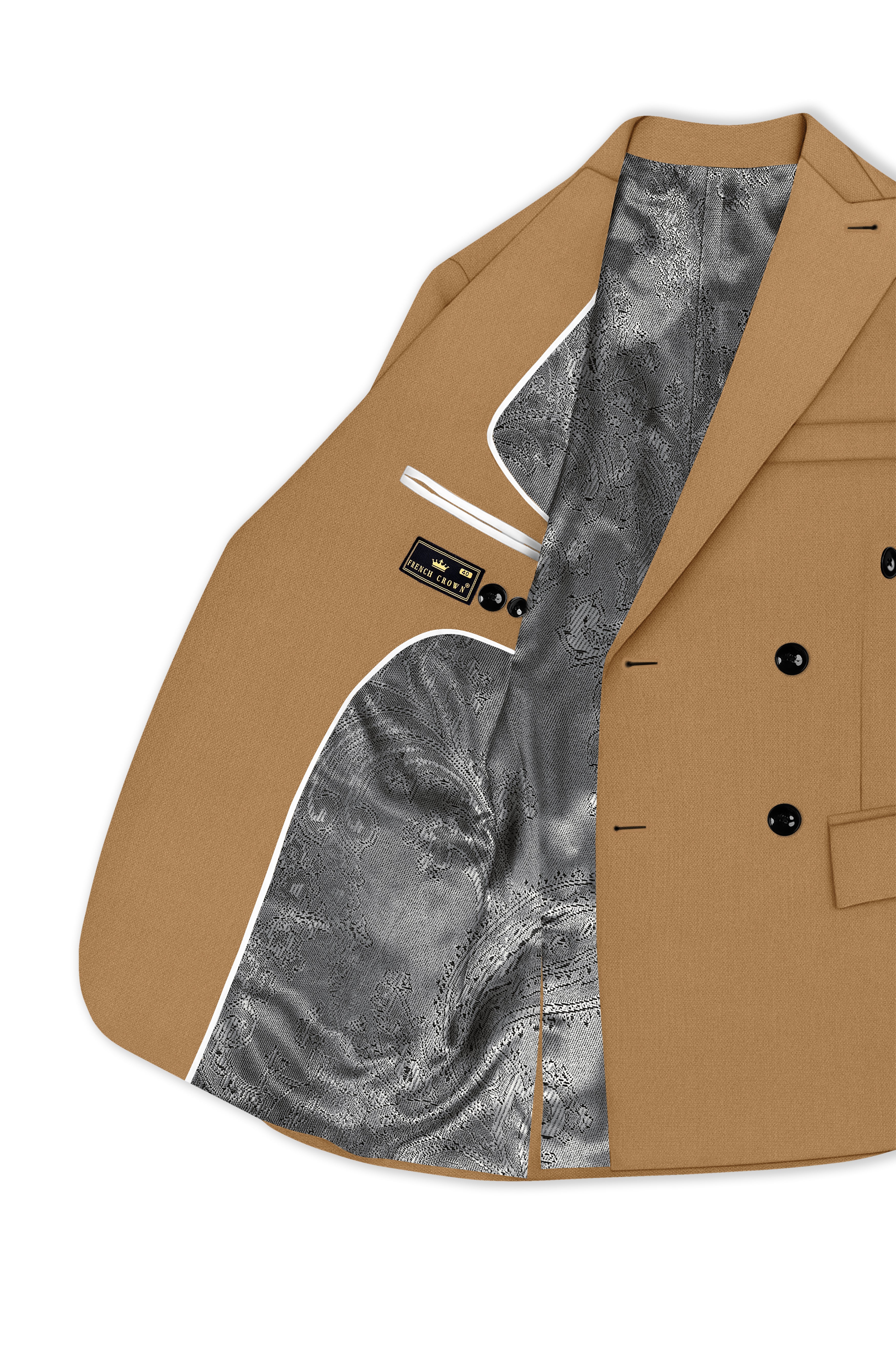 Sienna-Teak Brown Diamond Textured Wool Rich Slight Stretch Double Breasted Blazer