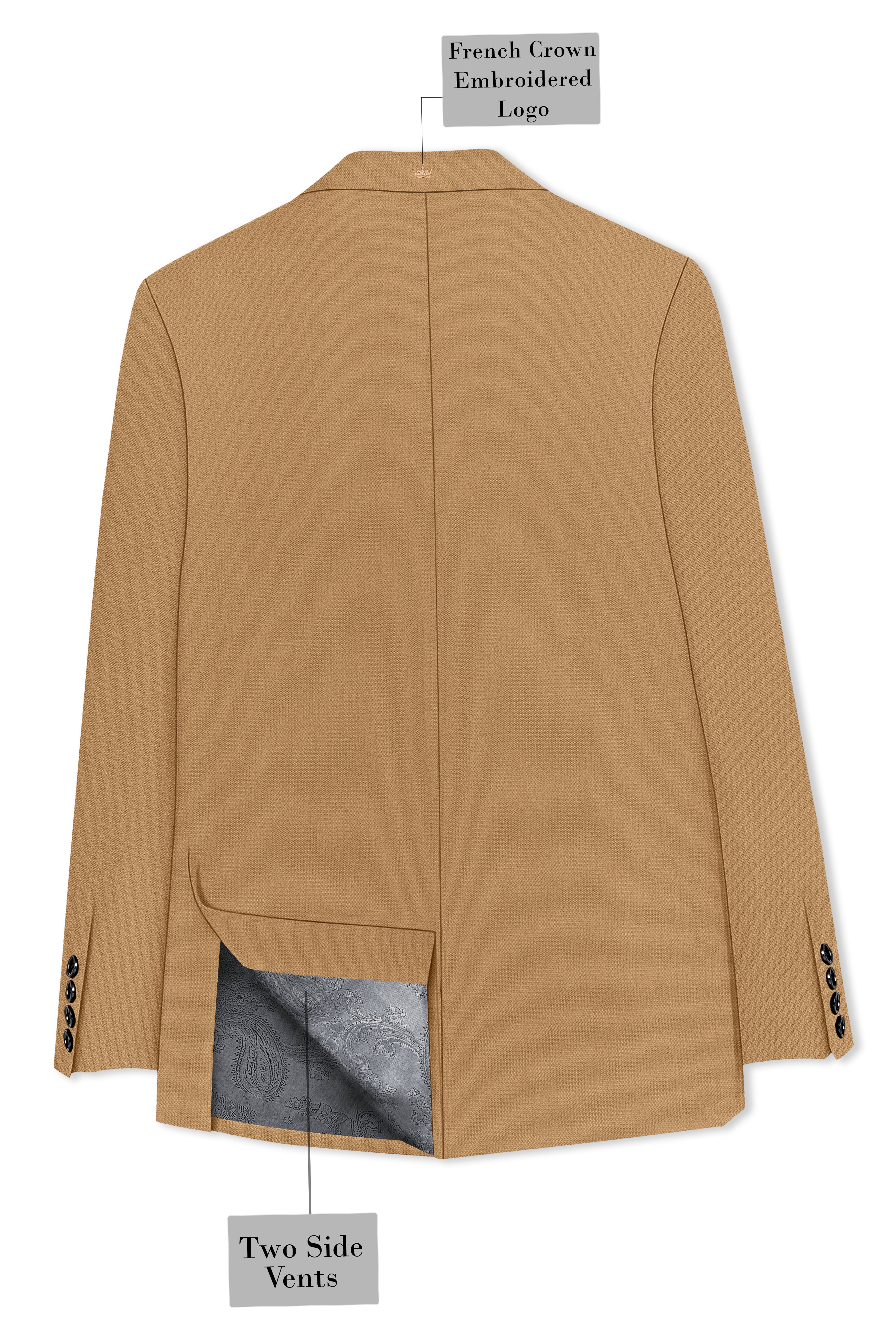 Sienna-Teak Brown Diamond Textured Wool Rich Slight Stretch Double Breasted Blazer