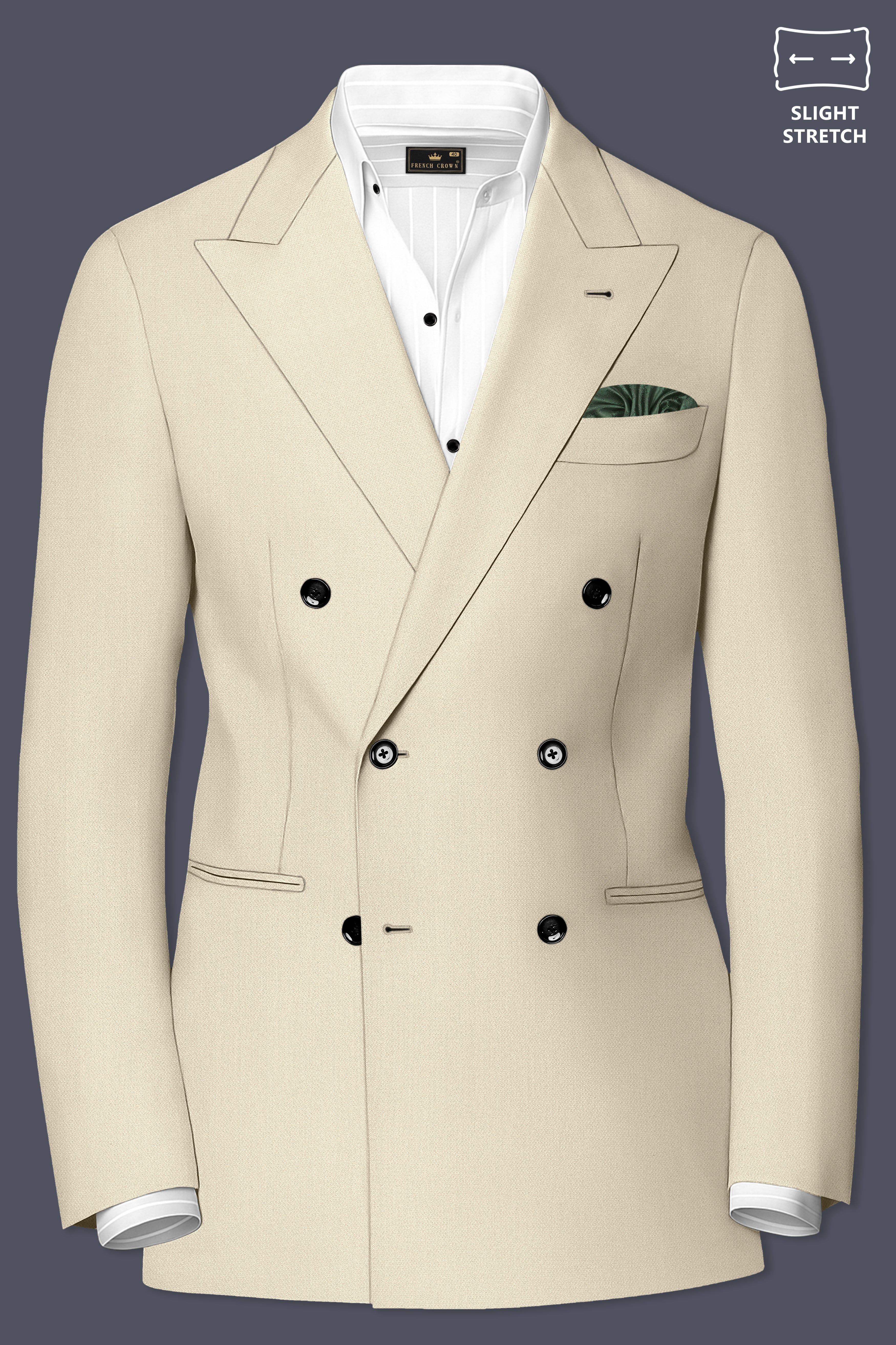 Dune-Foggy Cream Diamond Textured Wool Rich Slight Stretch Double Breasted Blazer