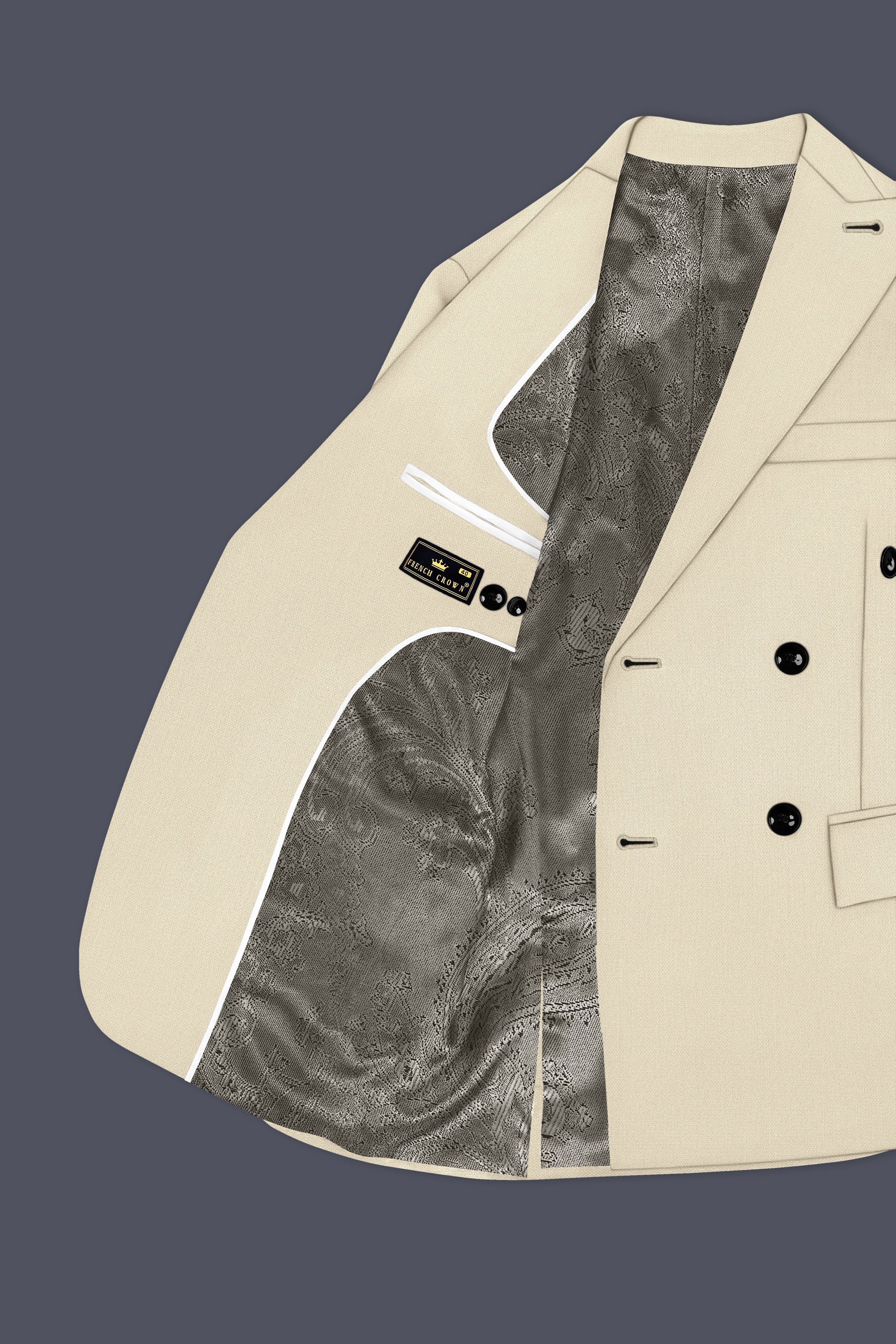 Dune-Foggy Cream Diamond Textured Wool Rich Slight Stretch Double Breasted Blazer