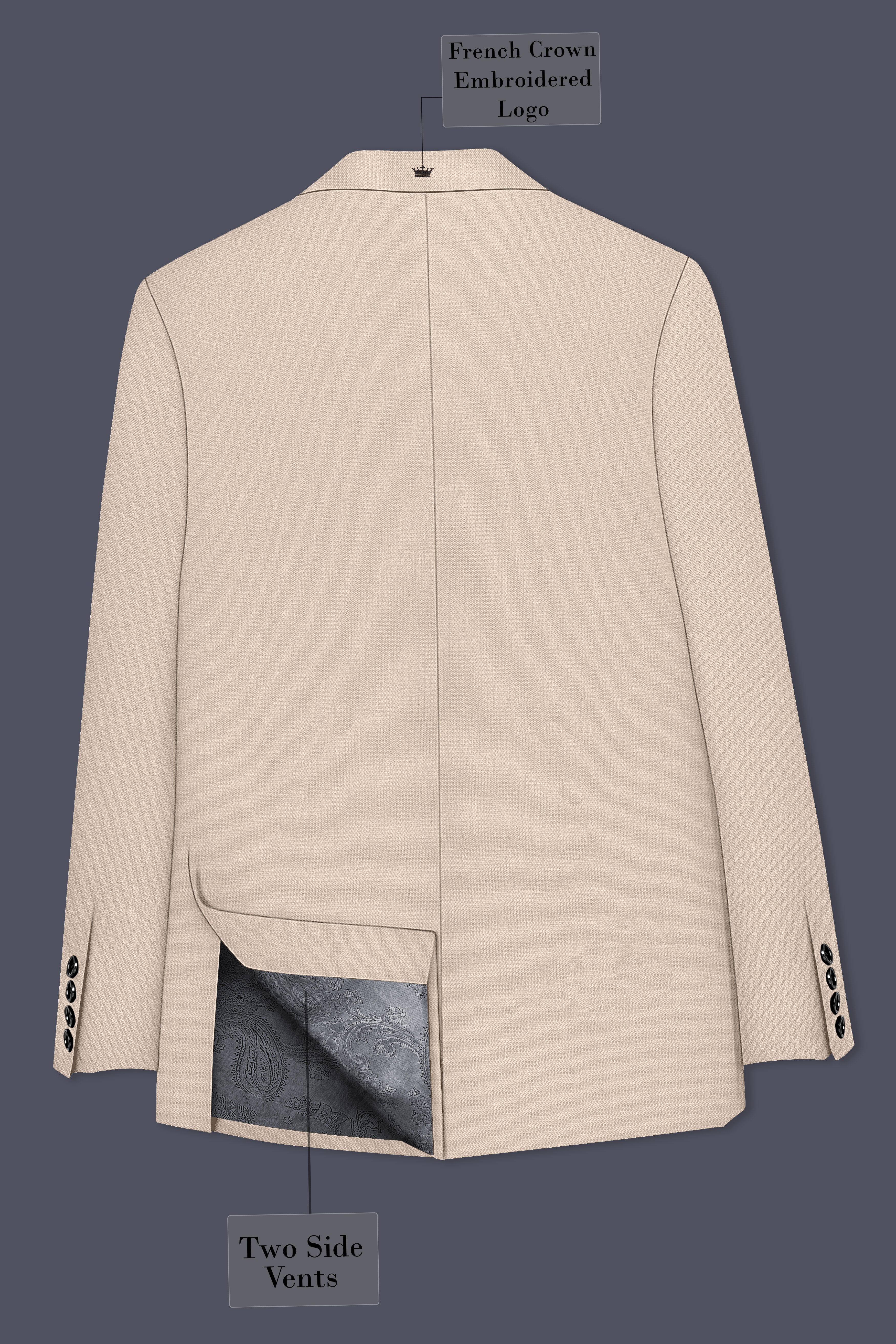 Dune-Foggy Cream Diamond Textured Wool Rich Slight Stretch Double Breasted Blazer