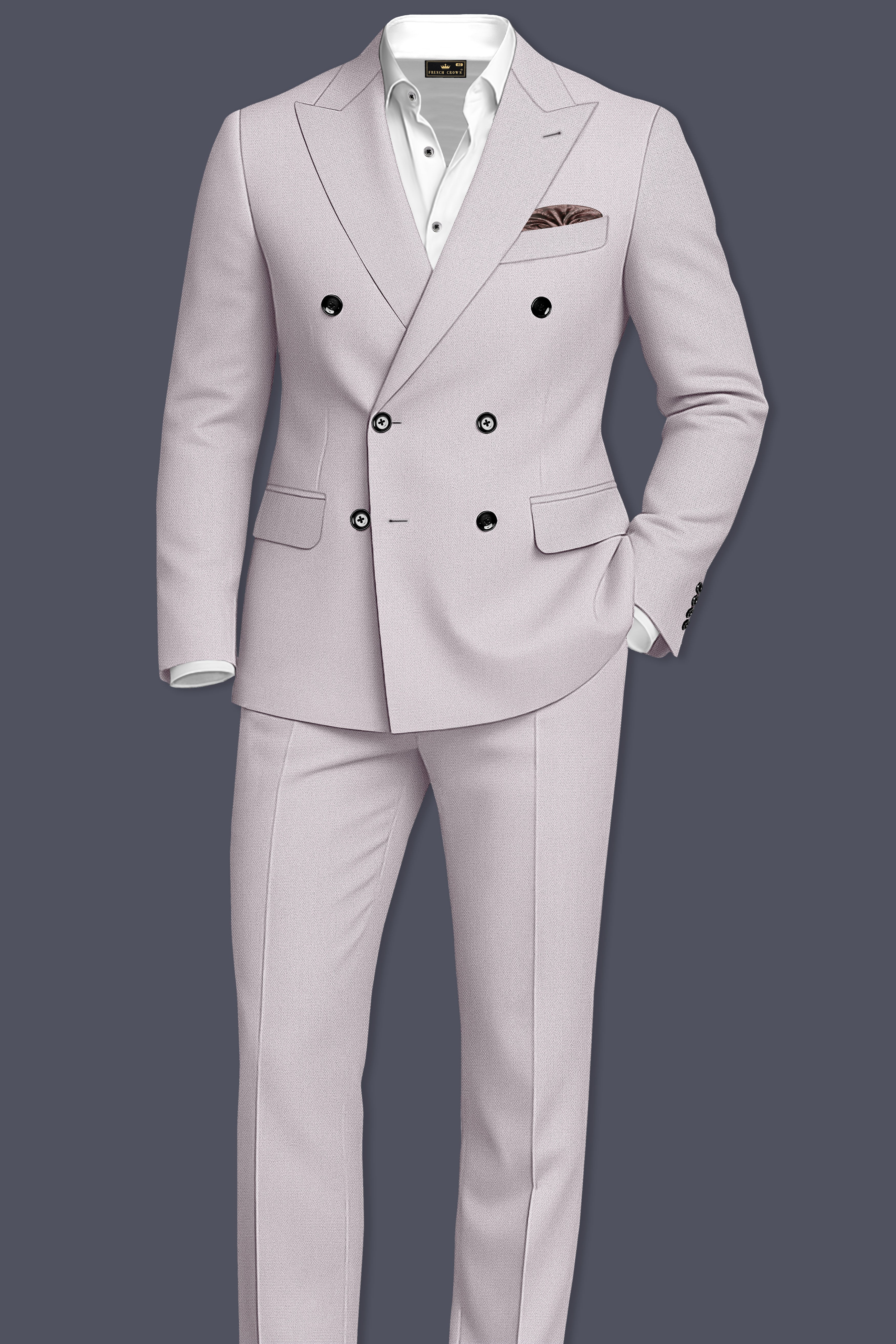 Regent-Noble Gray Diamond Textured Wool Rich Slight Stretch Double Breasted Blazer