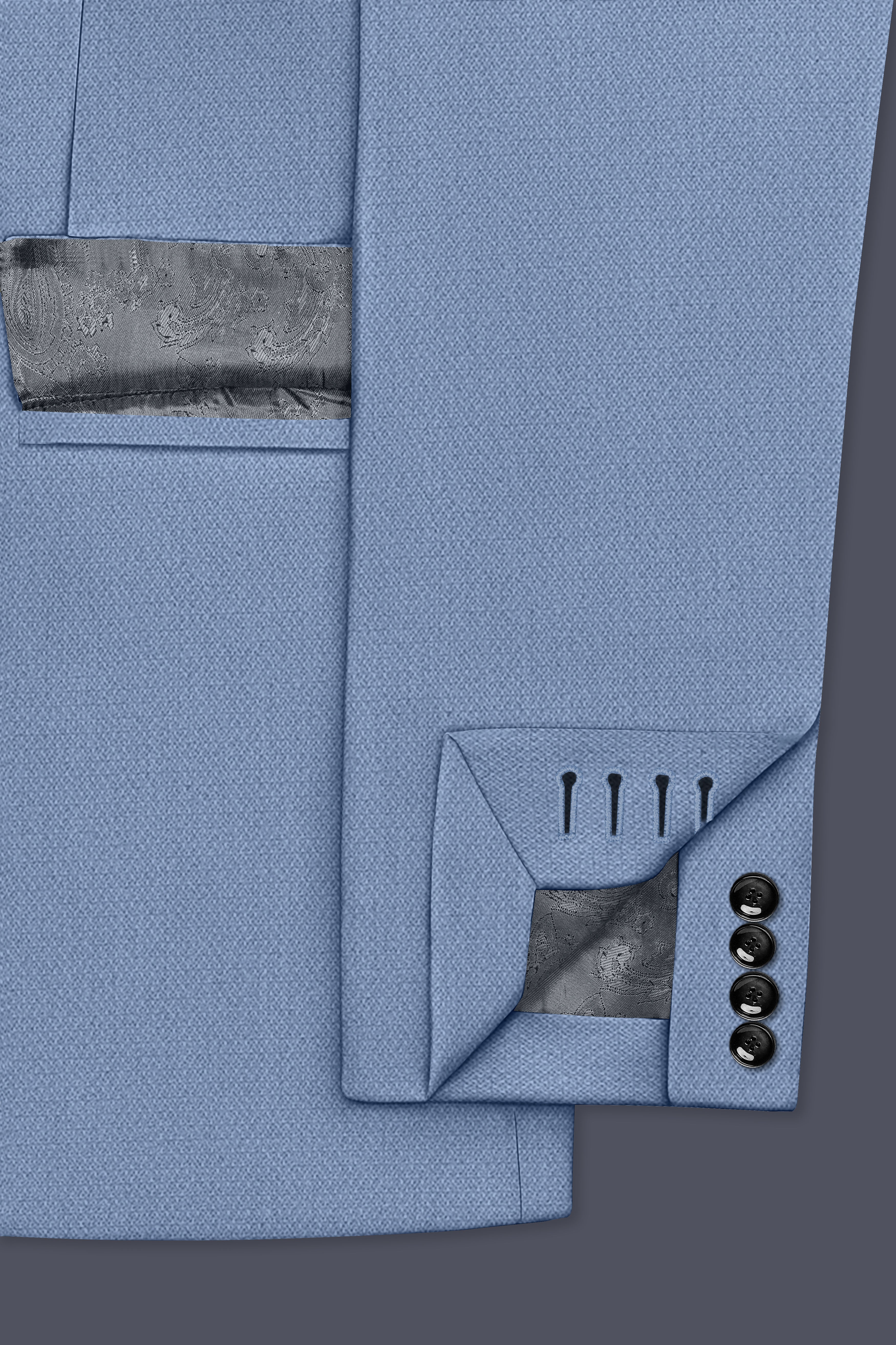 Harbor-Waterloo Blue Diamond Textured Wool Rich Slight Stretch Double Breasted Blazer