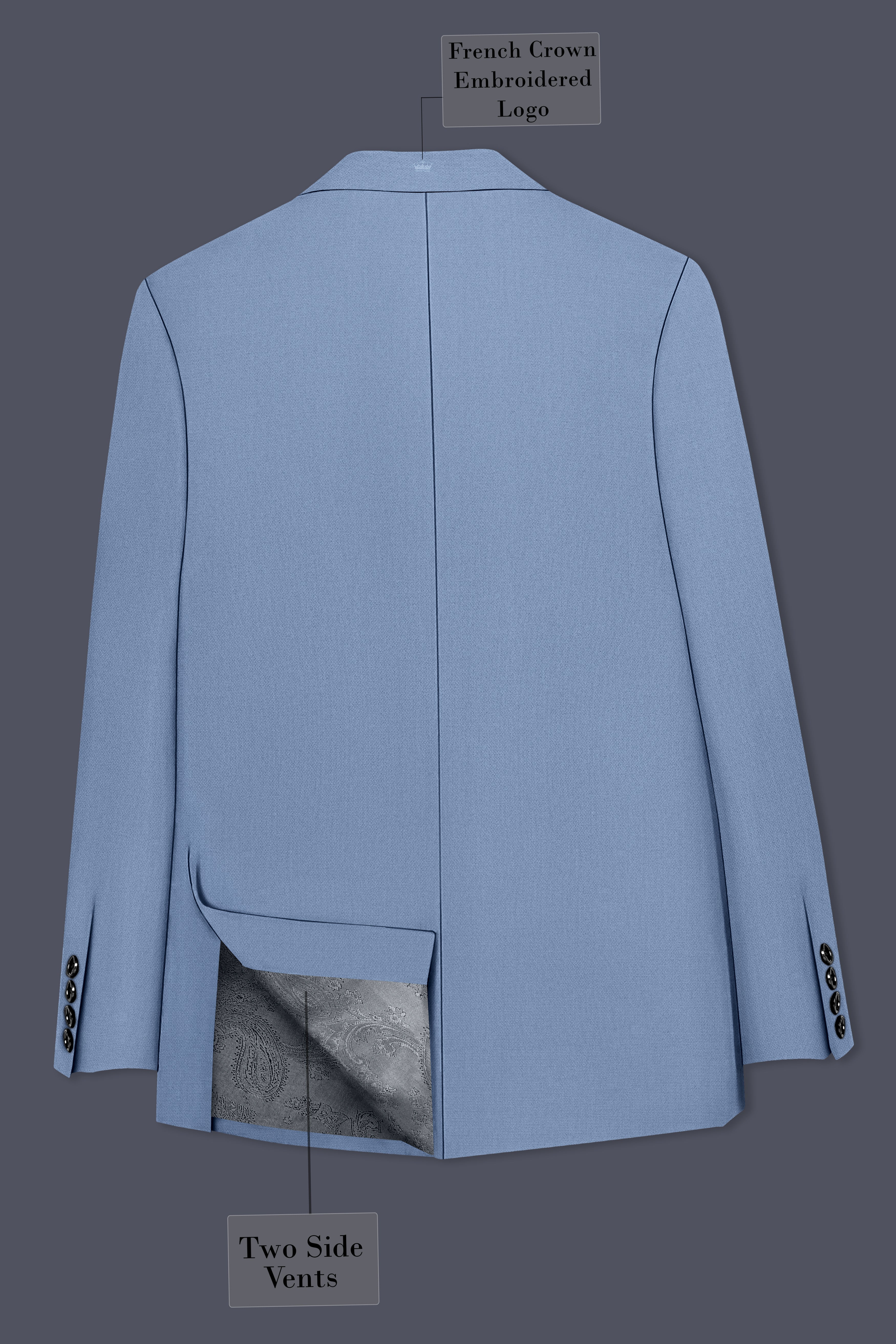 Harbor-Waterloo Blue Diamond Textured Wool Rich Slight Stretch Double Breasted Blazer