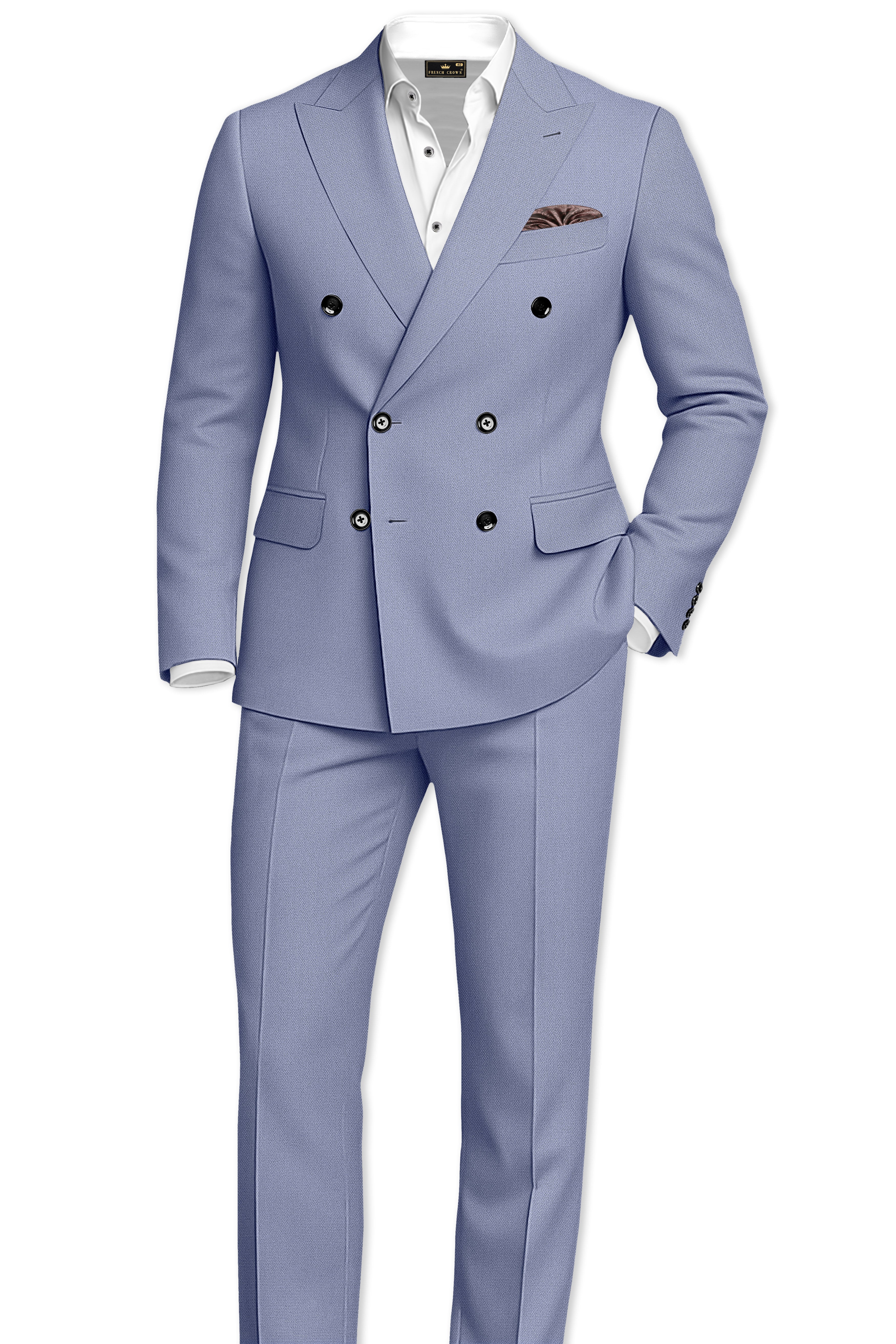Harbor-Waterloo Blue Diamond Textured Wool Rich Slight Stretch Double Breasted Blazer