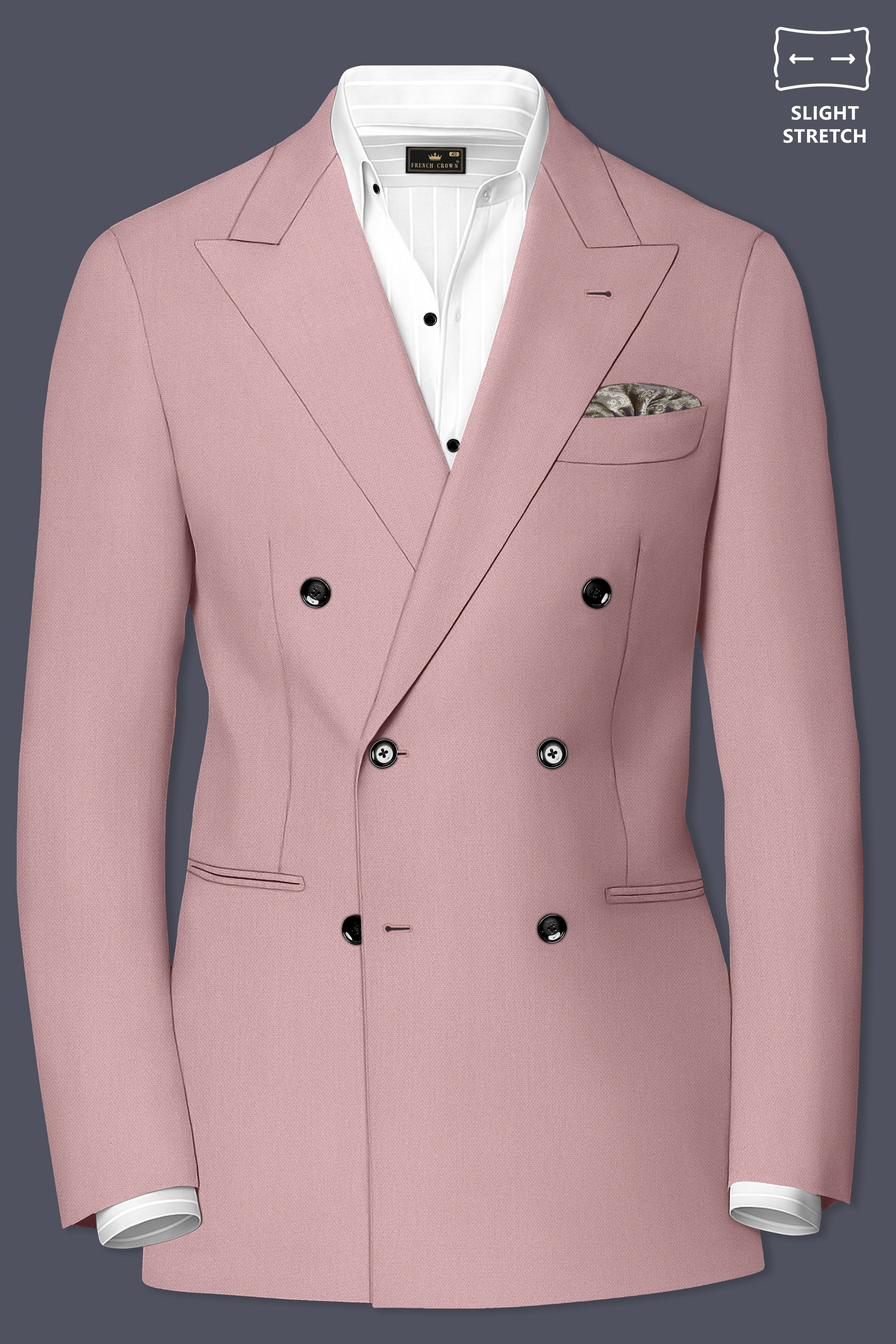 Aurore-Brandy Rose Pink Diamond Textured Wool Rich Slight Stretch Double Breasted Blazer