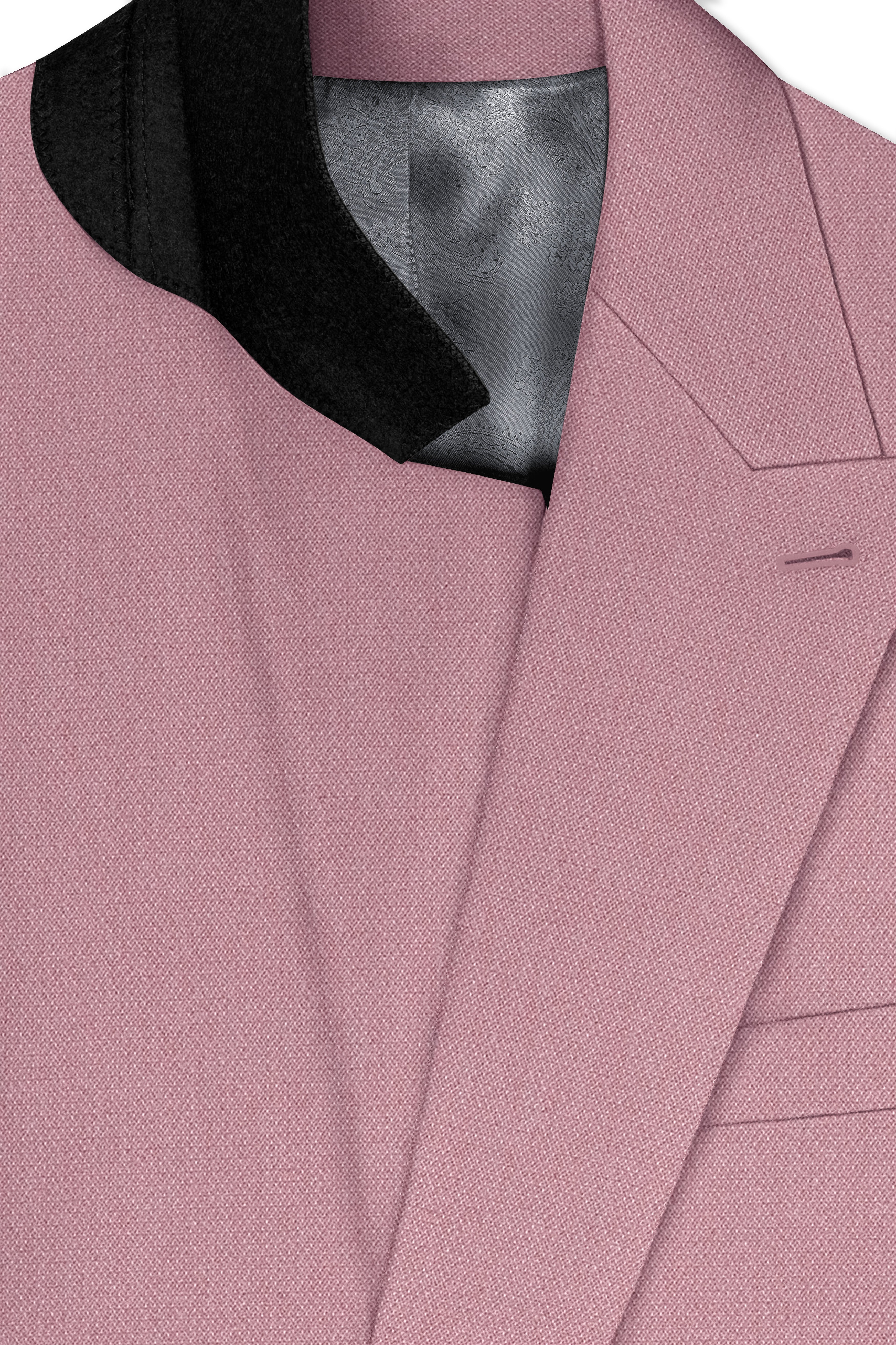 Aurore-Brandy Rose Pink Diamond Textured Wool Rich Slight Stretch Double Breasted Blazer