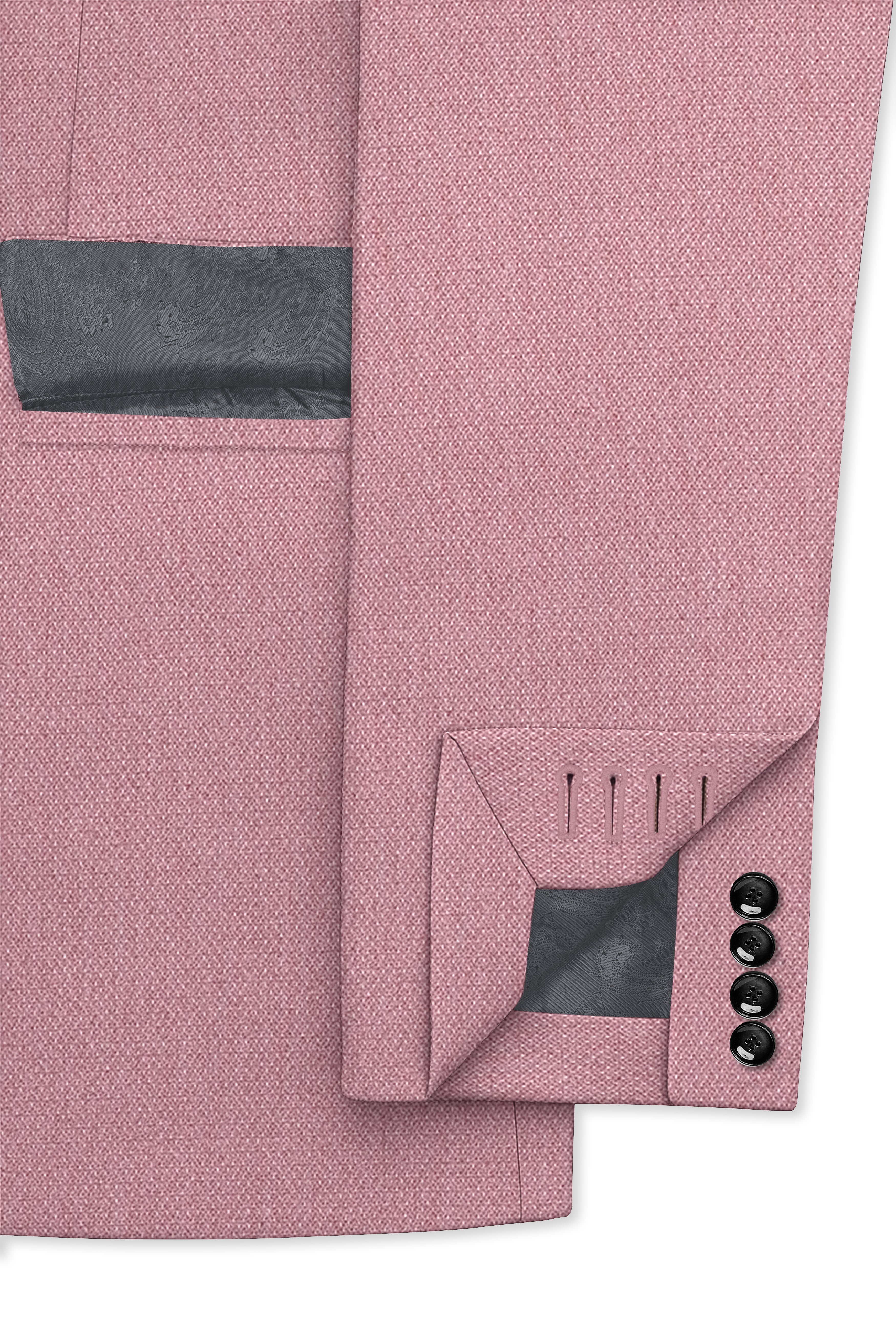 Aurore-Brandy Rose Pink Diamond Textured Wool Rich Slight Stretch Double Breasted Blazer