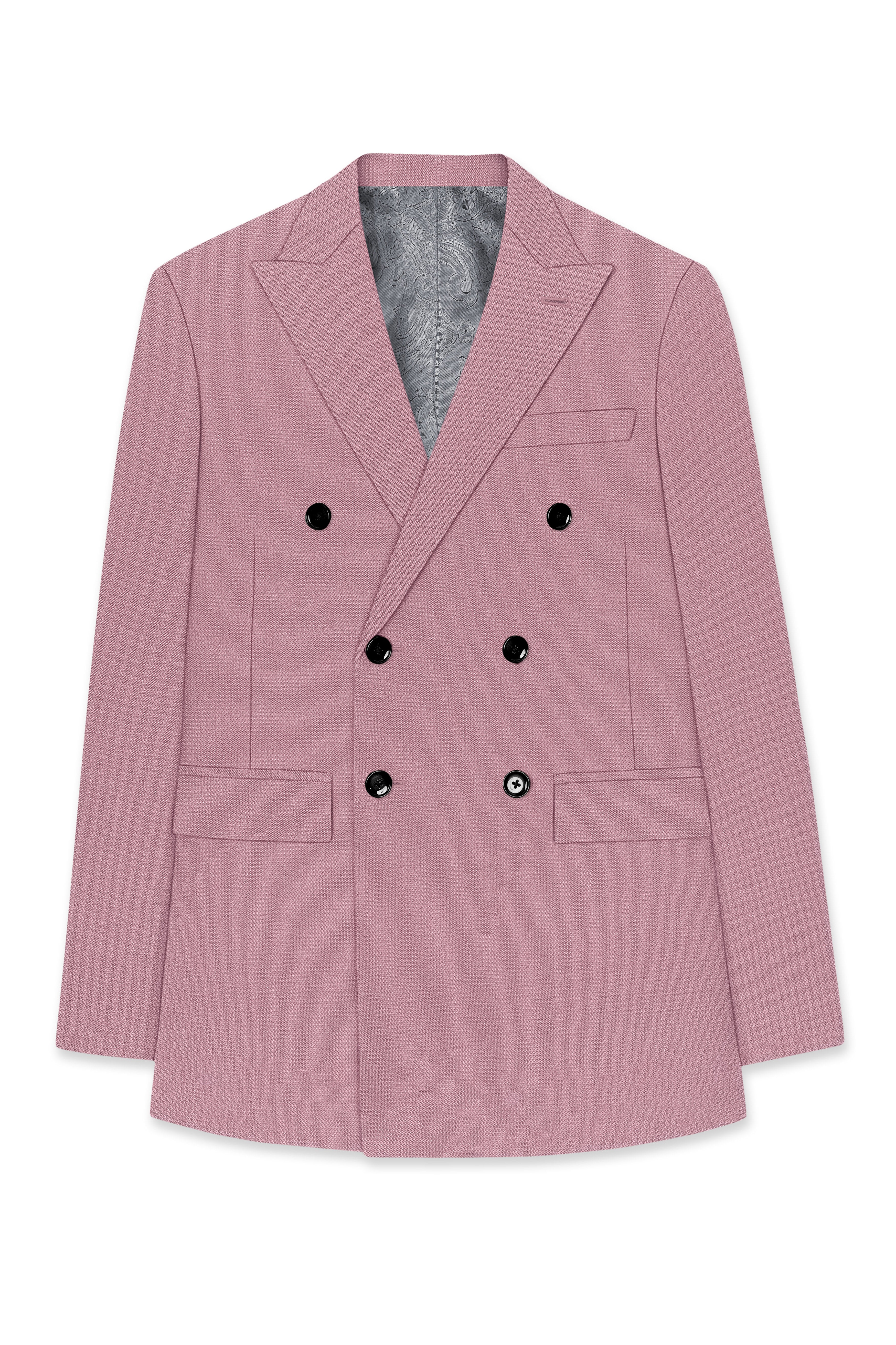 Aurore-Brandy Rose Pink Diamond Textured Wool Rich Slight Stretch Double Breasted Blazer