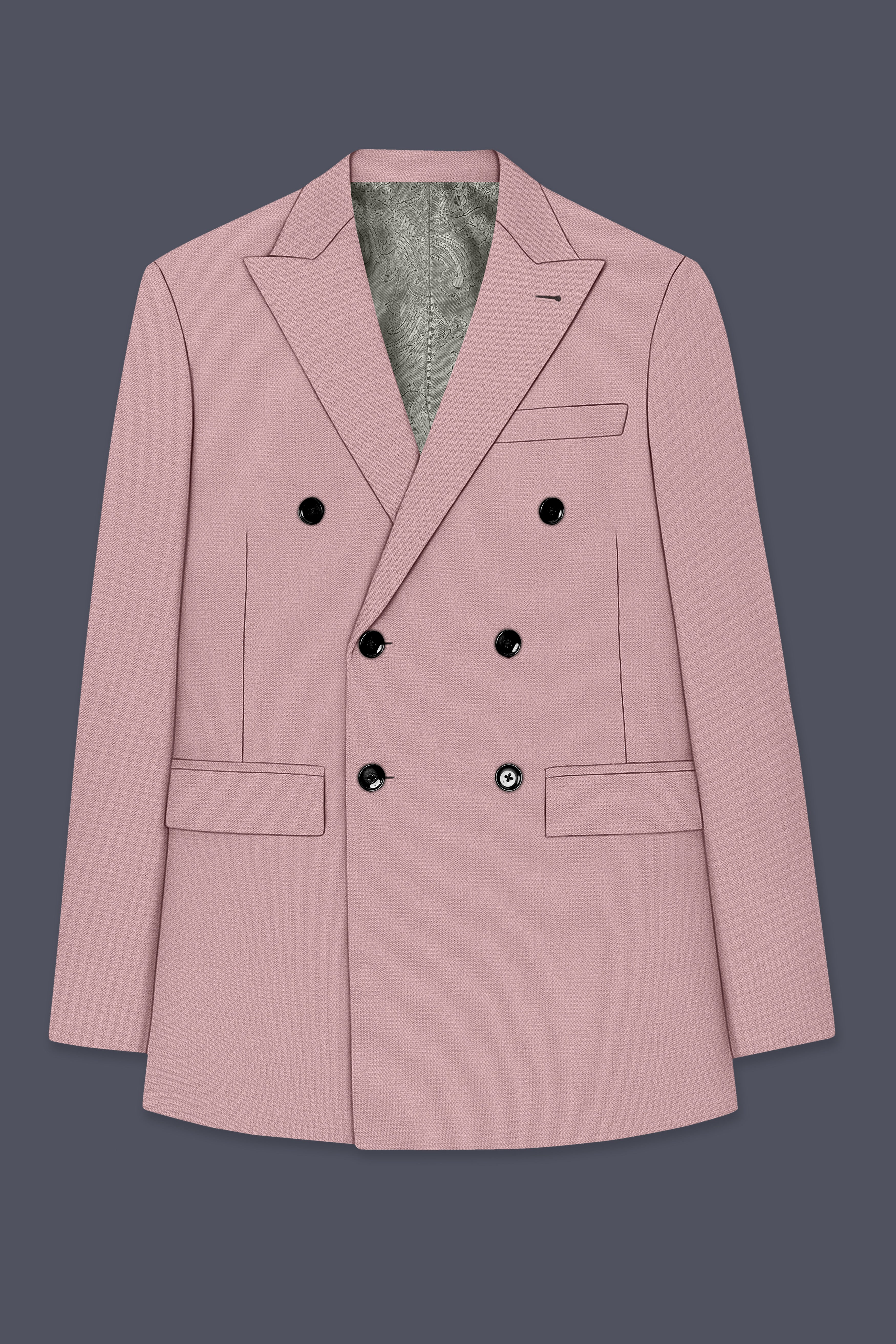 Aurore-Brandy Rose Pink Diamond Textured Wool Rich Slight Stretch Double Breasted Blazer