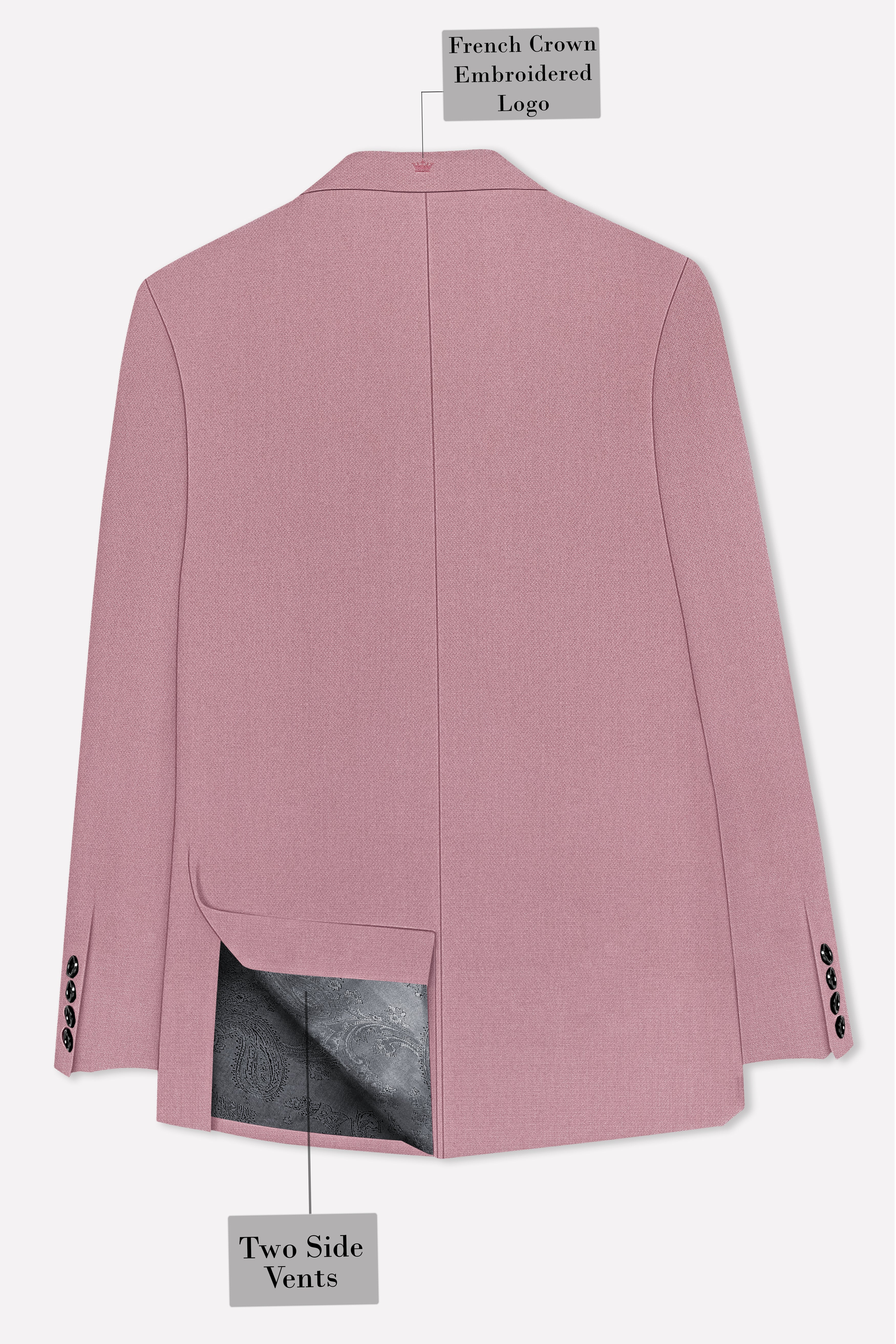 Aurore-Brandy Rose Pink Diamond Textured Wool Rich Slight Stretch Double Breasted Blazer
