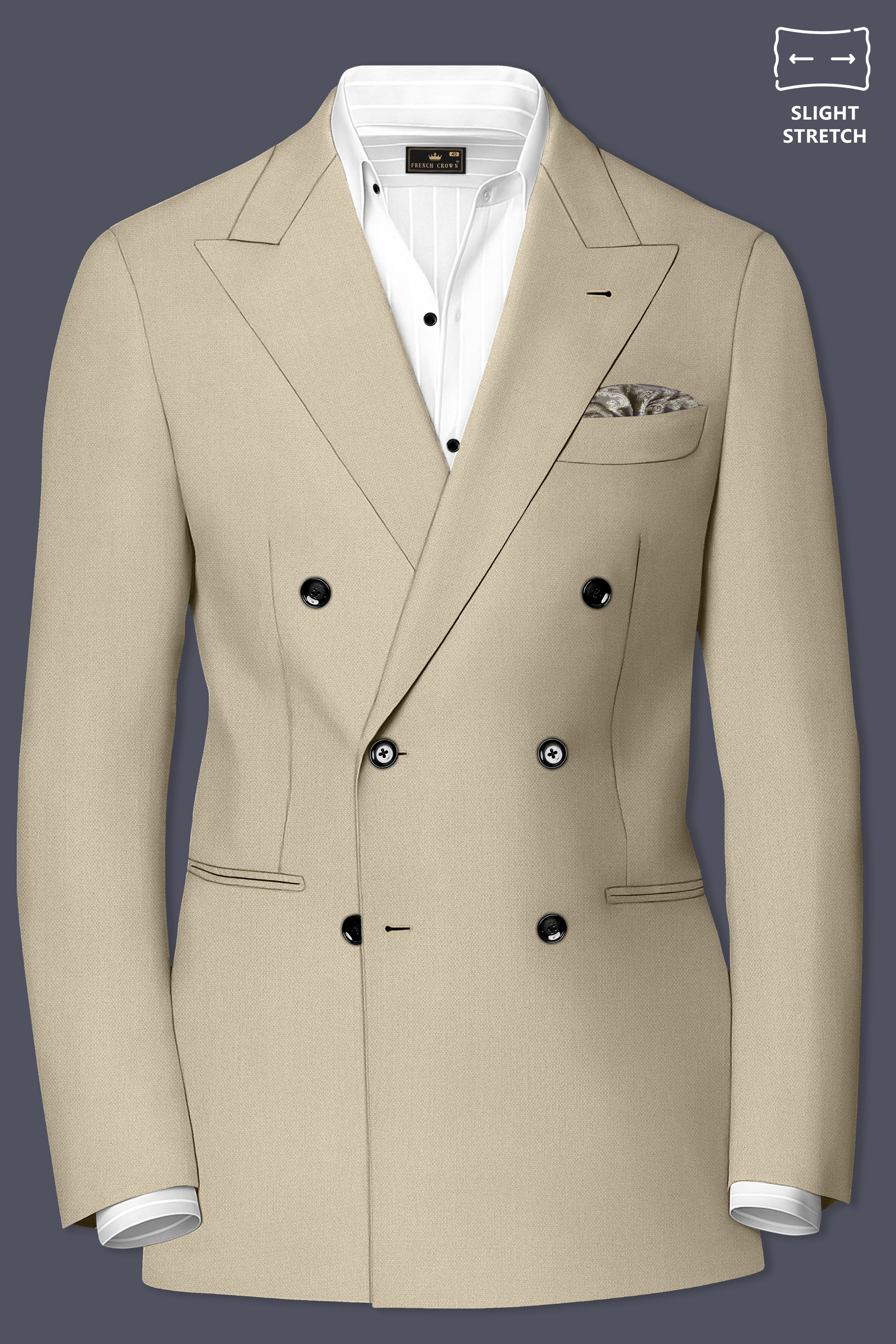 Vellum-Rodeo Cream Diamond Textured Wool Rich Slight Stretch Double Breasted Blazer