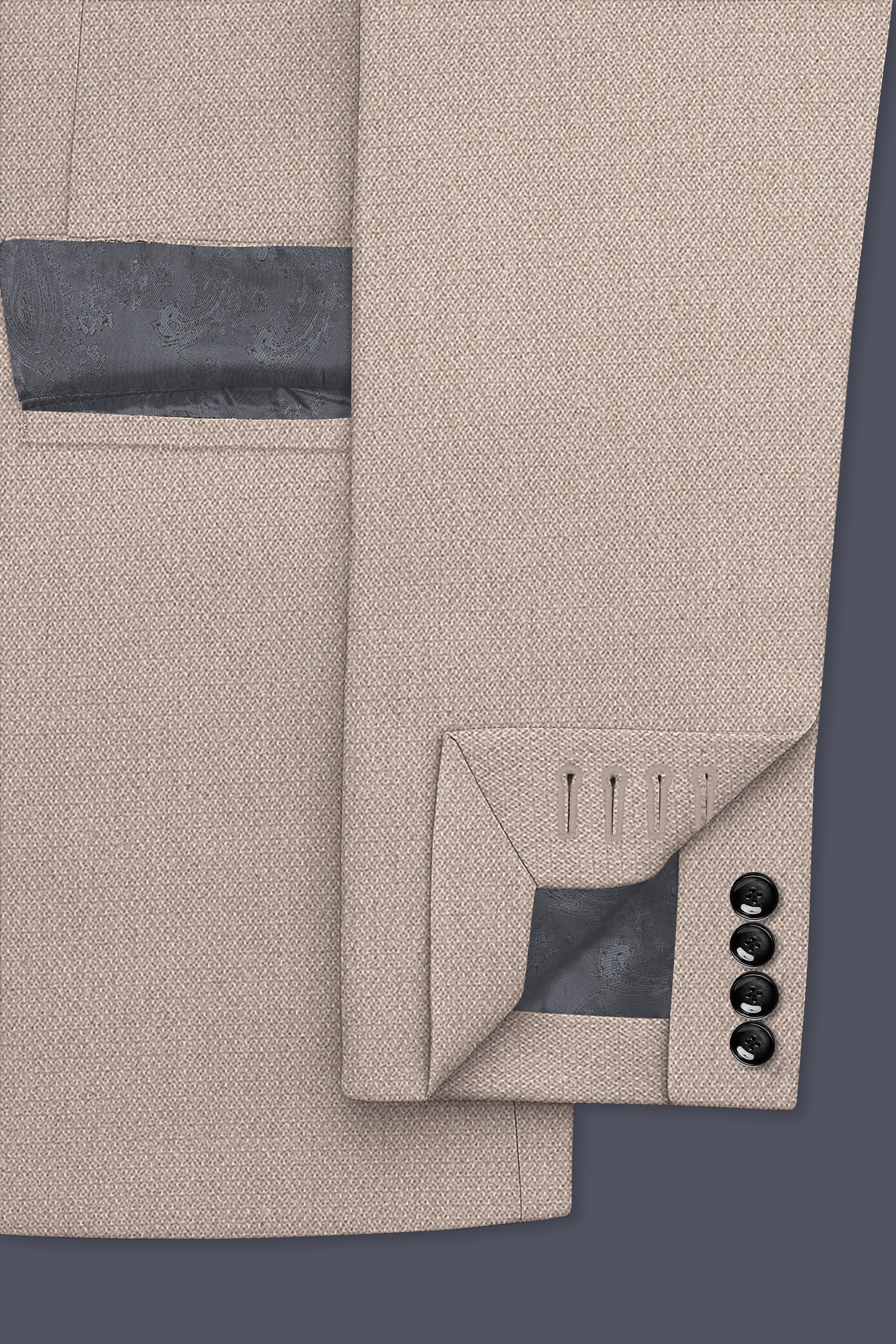 Vellum-Rodeo Cream Diamond Textured Wool Rich Slight Stretch Double Breasted Blazer