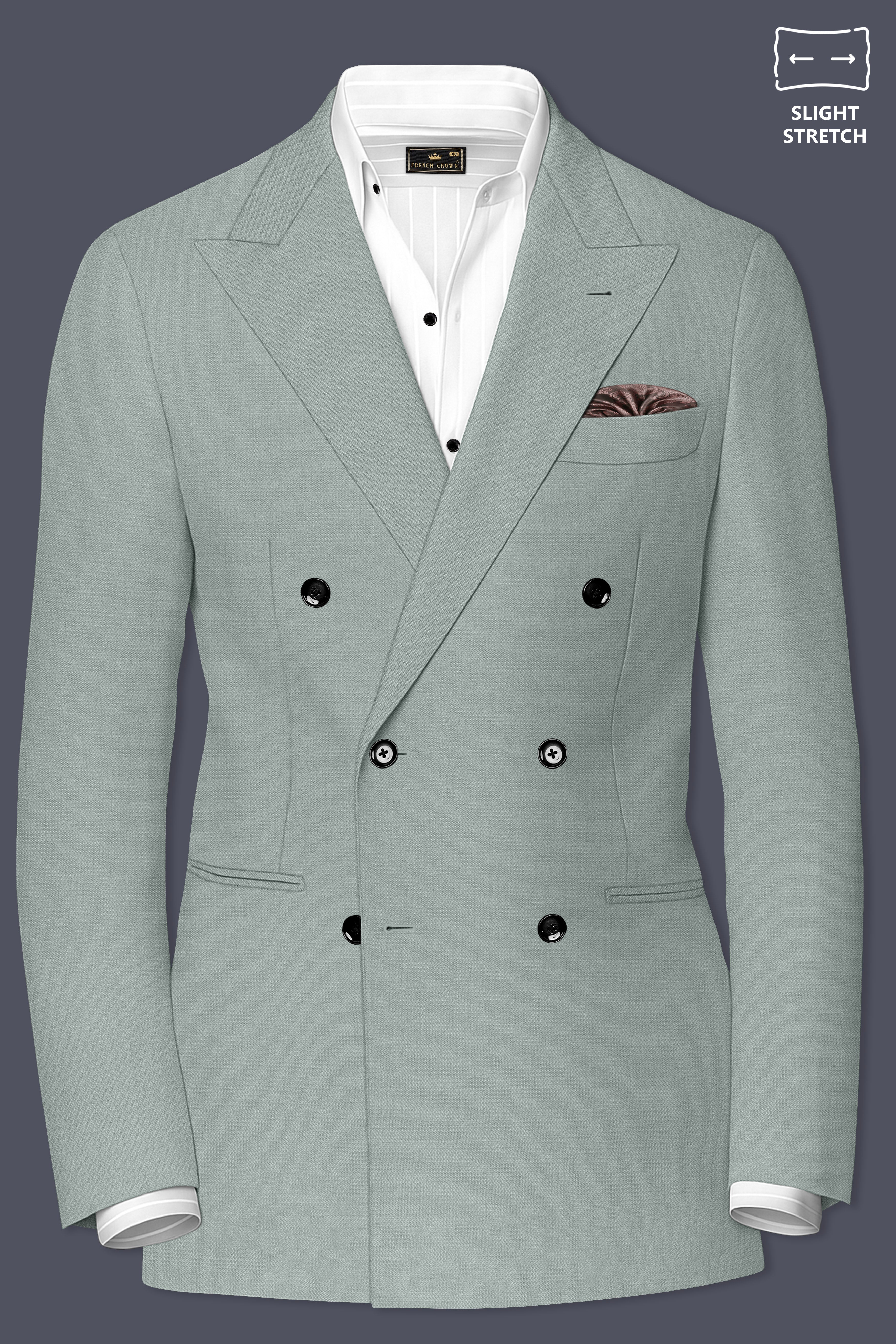 Sylvan-Cascade Green Diamond Textured Wool Rich Slight Stretch Double Breasted Blazer