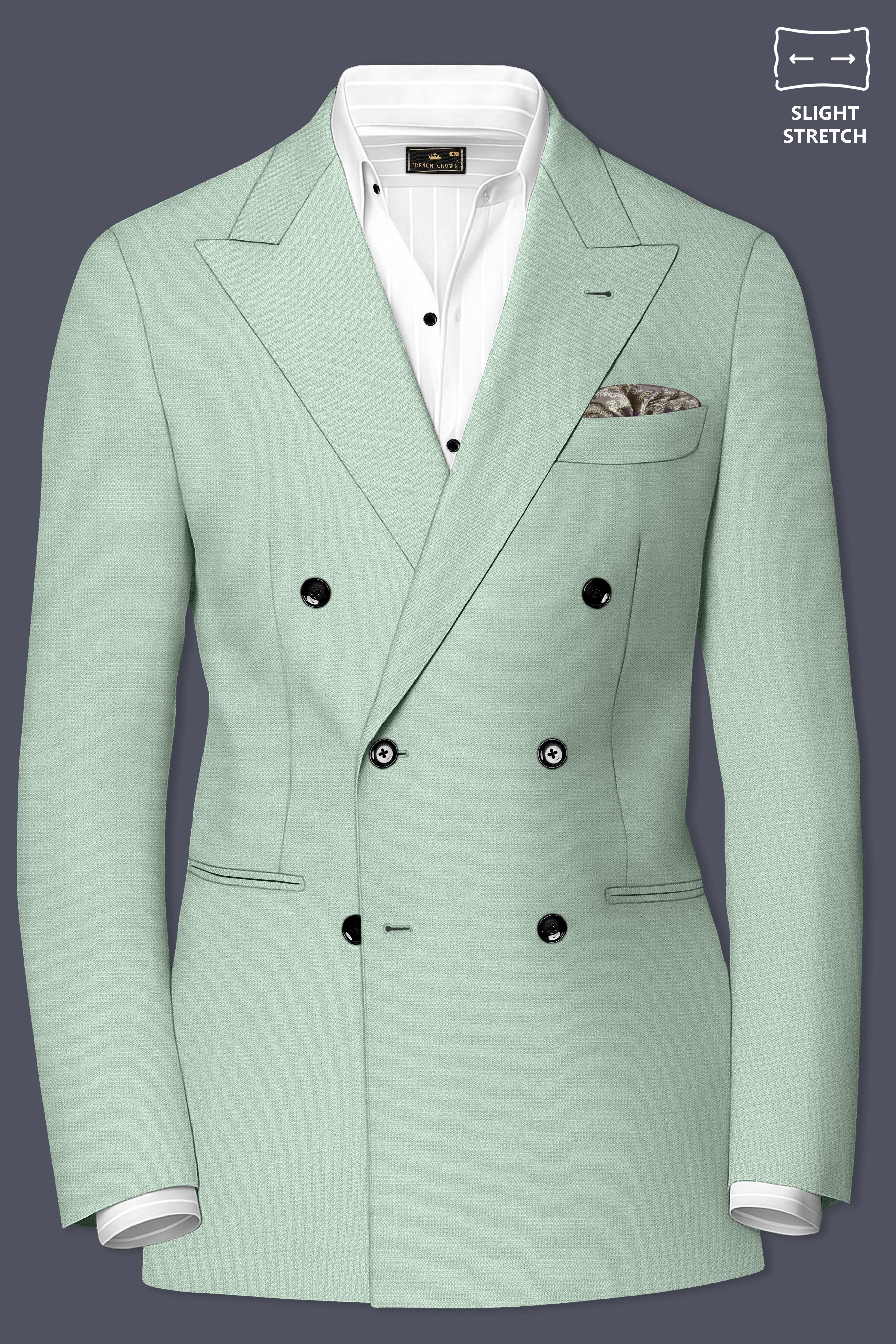 Sylvan-Cascade Green Diamond Textured Wool Rich Slight Stretch Double Breasted Blazer